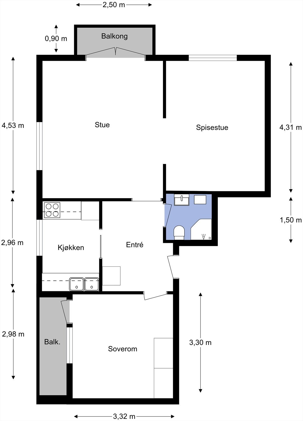 Dagens plantegning med mål. Lurer du på alternative løsninger? Ta kontakt med megler i dag! Galleribilde