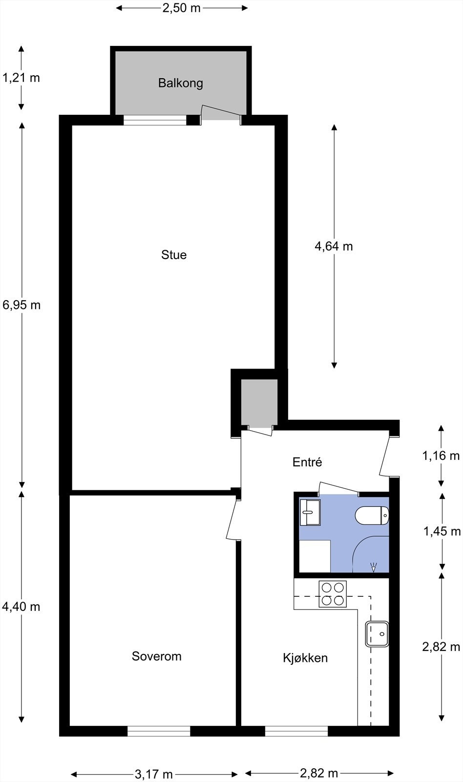 Dagens planløsning med mål. Har du noen spørsmål vedrørende boligen? Ta kontakt med megler idag! Galleribilde