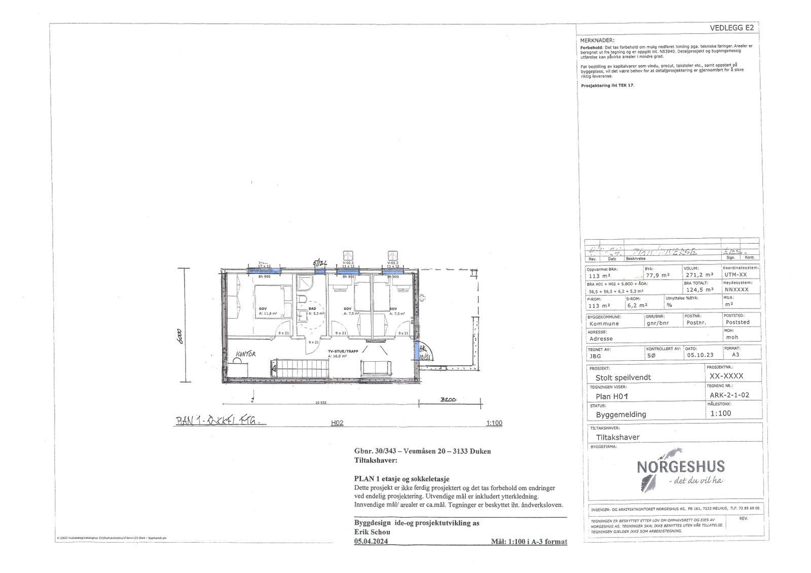 Norgeshus Stolt - Plantegning sokkeletasje Galleribilde