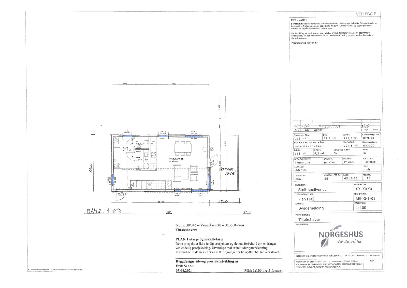 Norgeshus Stolt revidert - Plantegning 1 etasje Galleribilde