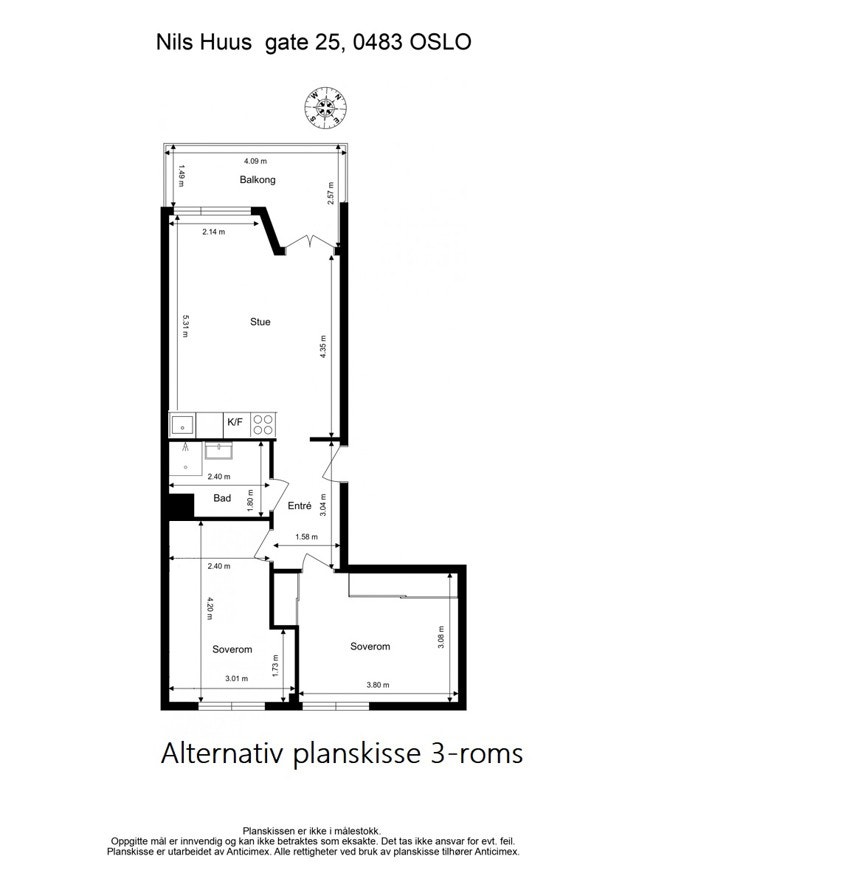 Alternativ planskisse 3-roms Galleribilde
