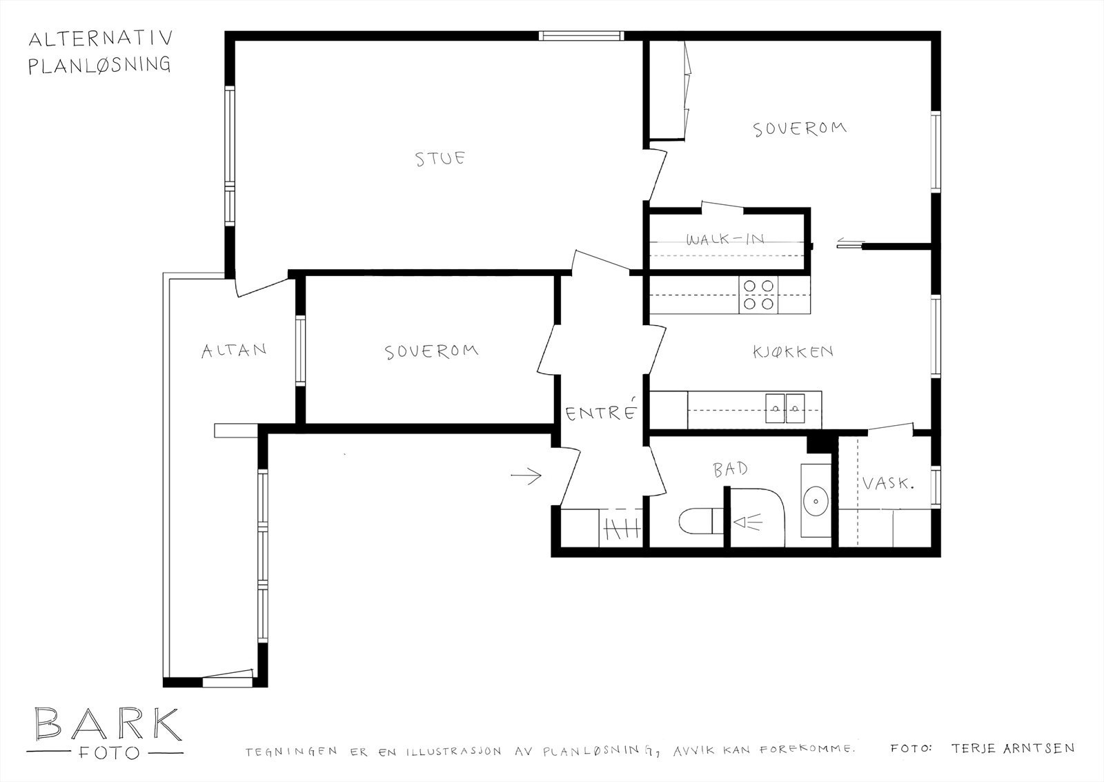 W | Leilighetens opprinnelige planløsning, med to soverom og en stue. Galleribilde