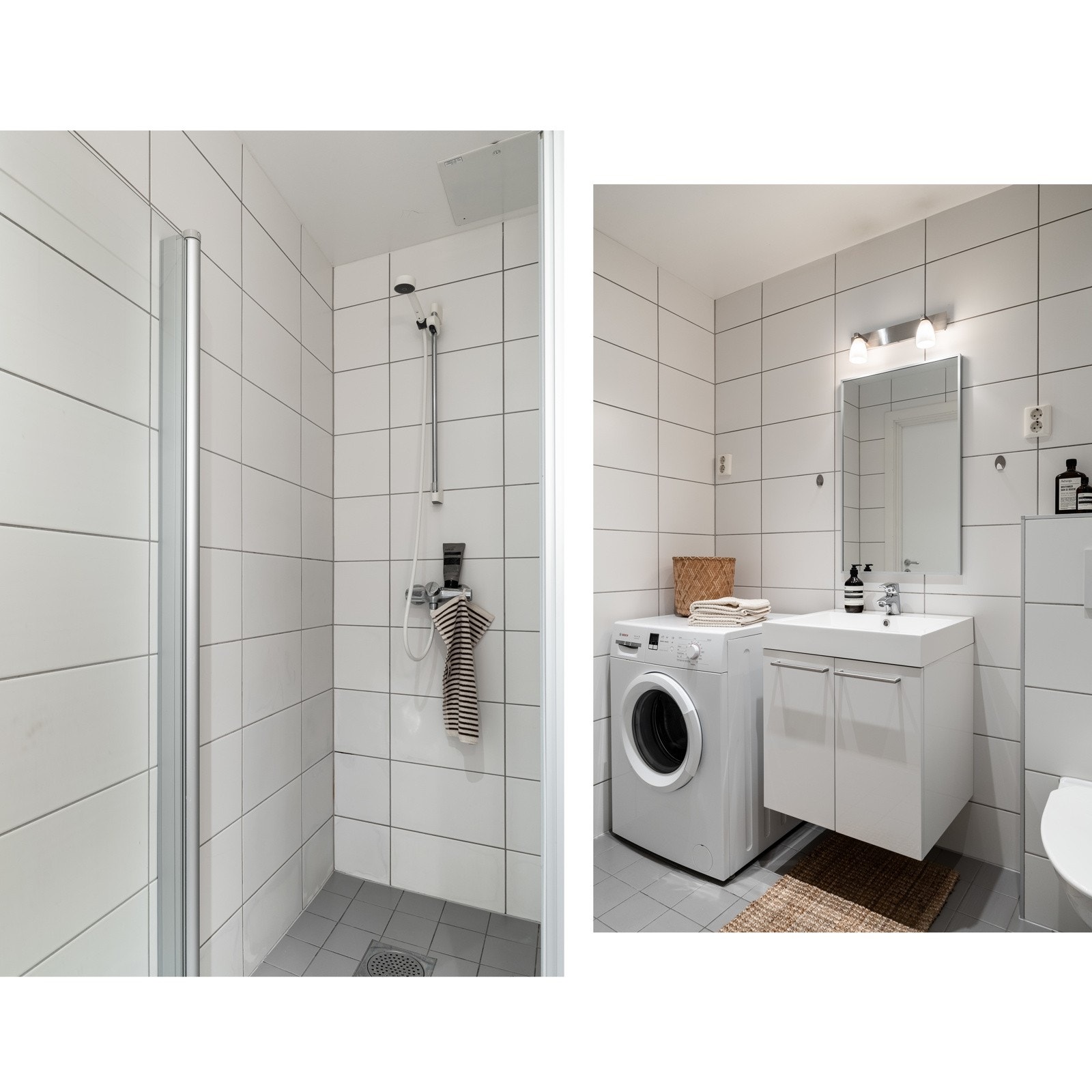 Naturlig avtrekksventil i himling og opplegg for vaskemaskin. Galleribilde