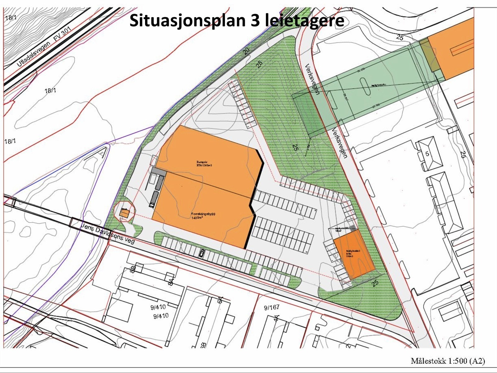 Situasjonsplan 3 leietakere. Galleribilde