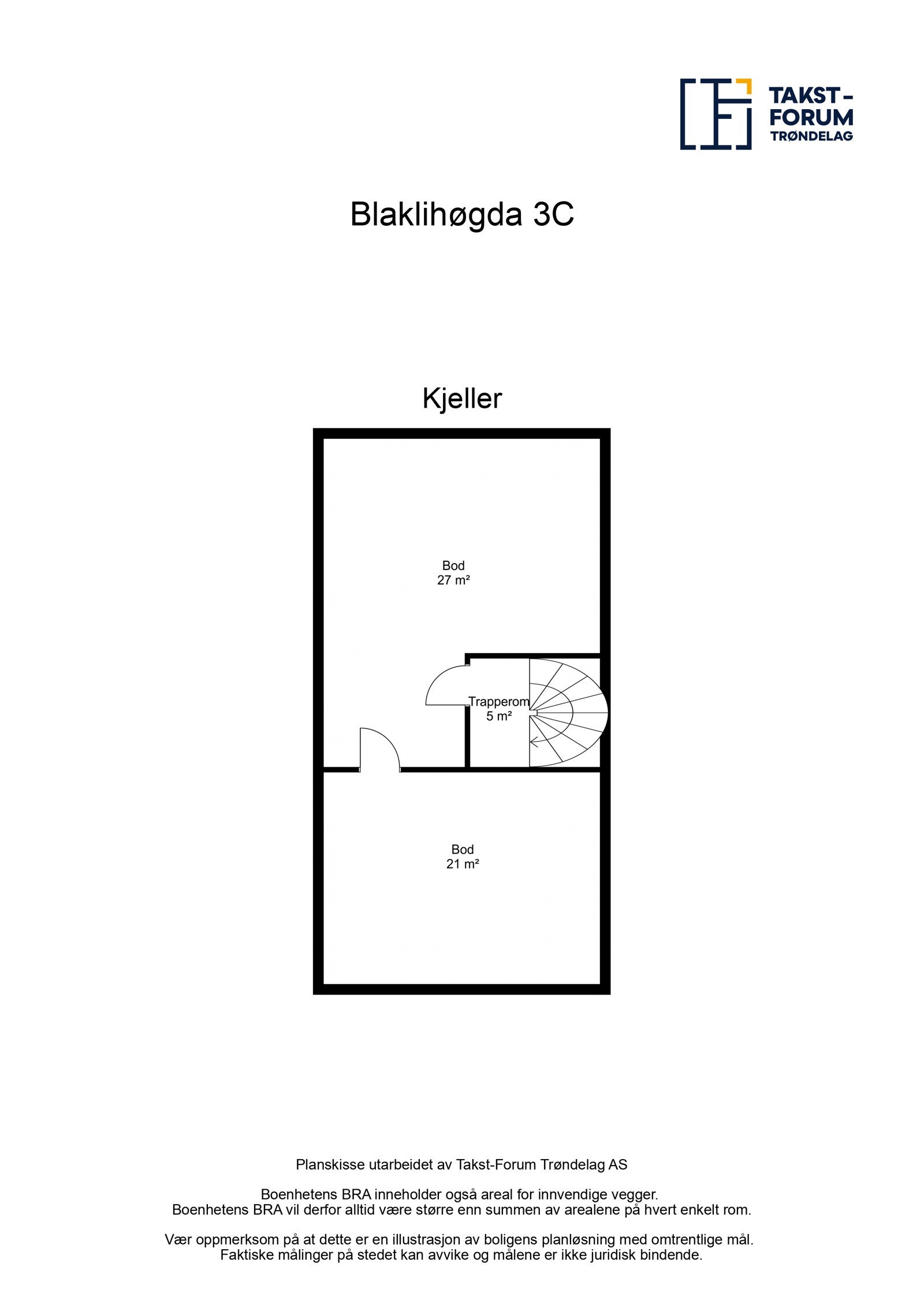 Planskisse kjeller. Kjelleretasjen består av to store boder og gir boligen rikelig med oppbevaringsplass. Galleribilde