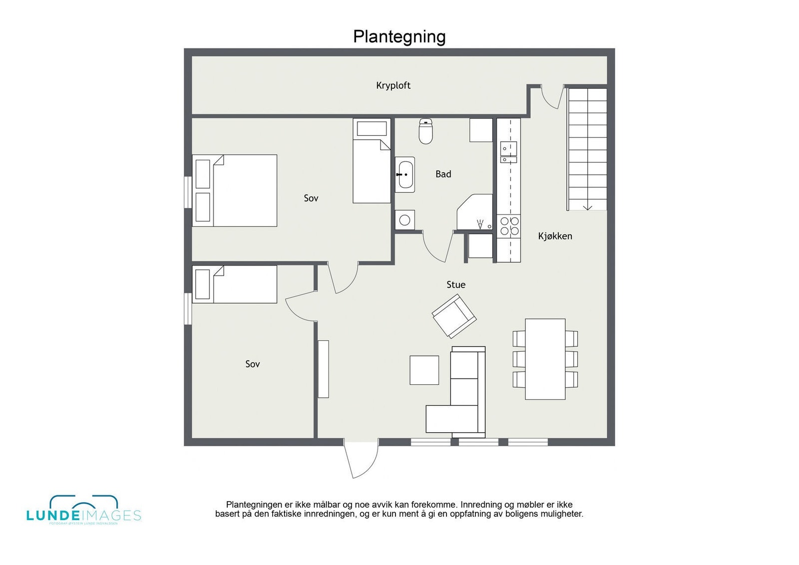 Plantegning - ikke målbar - leiligheten har et BRA-i på 76 kvm og TBA på 14 kvm Galleribilde