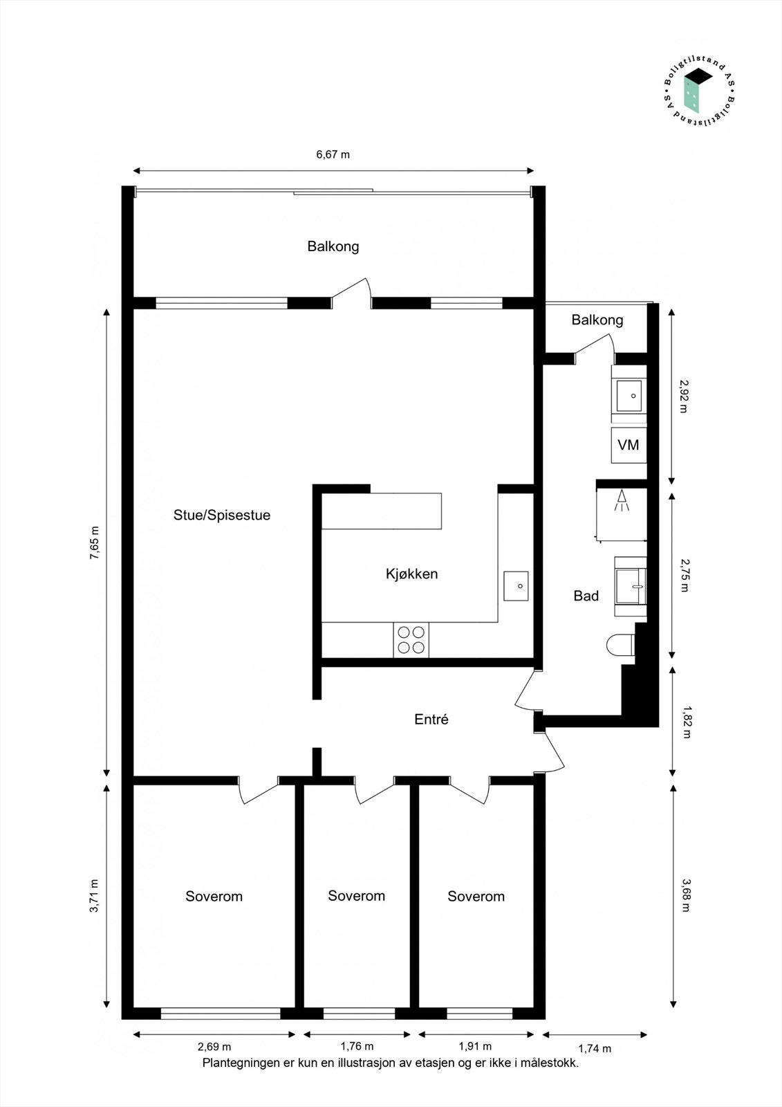 Oppmålt planløsning Galleribilde
