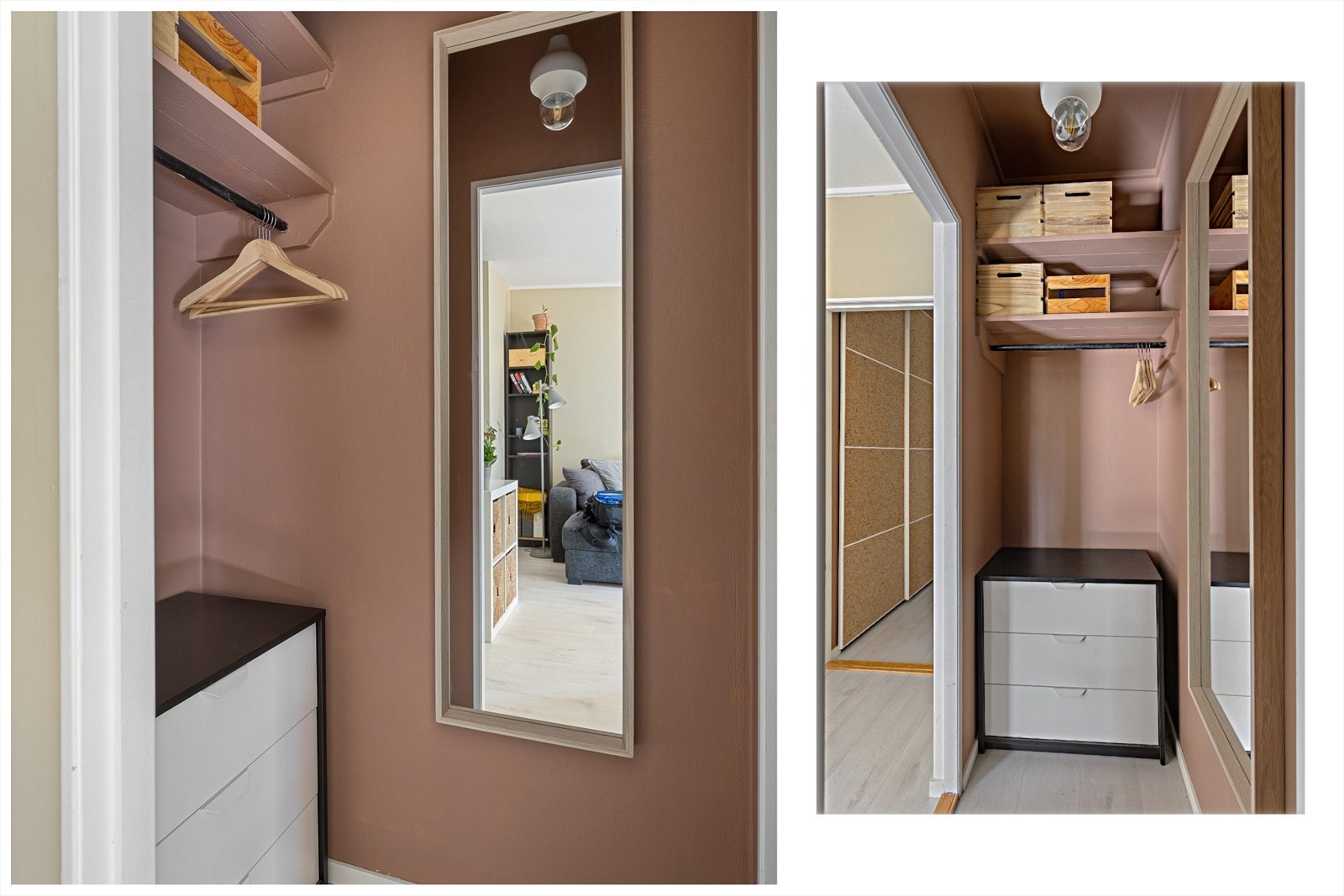 I den lille gangen inn til badet er det garderobeløsning Galleribilde