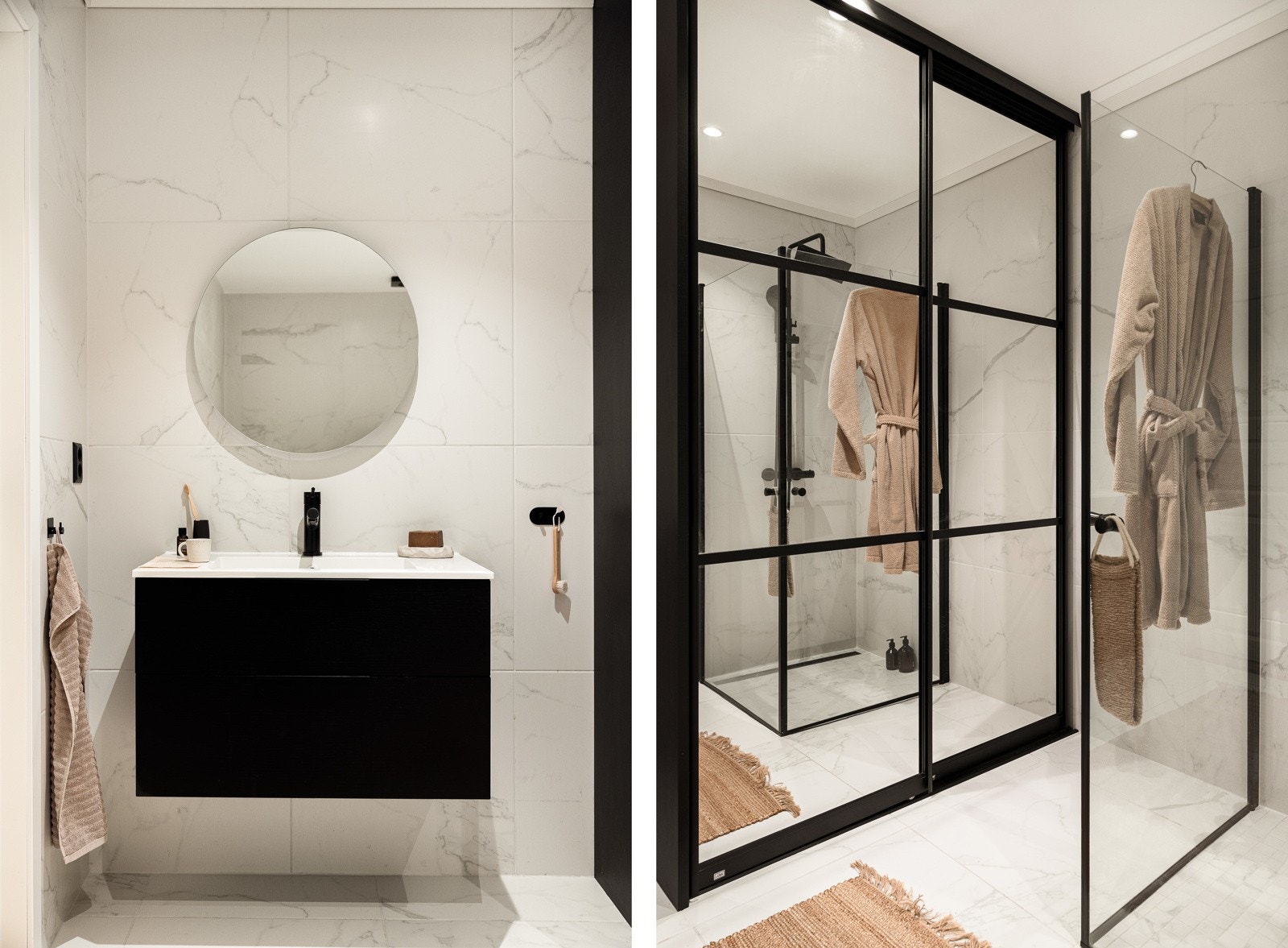 Badet har praktisk løsning med stort garderobeskap til vaskemaskin og tørketrommel. Galleribilde