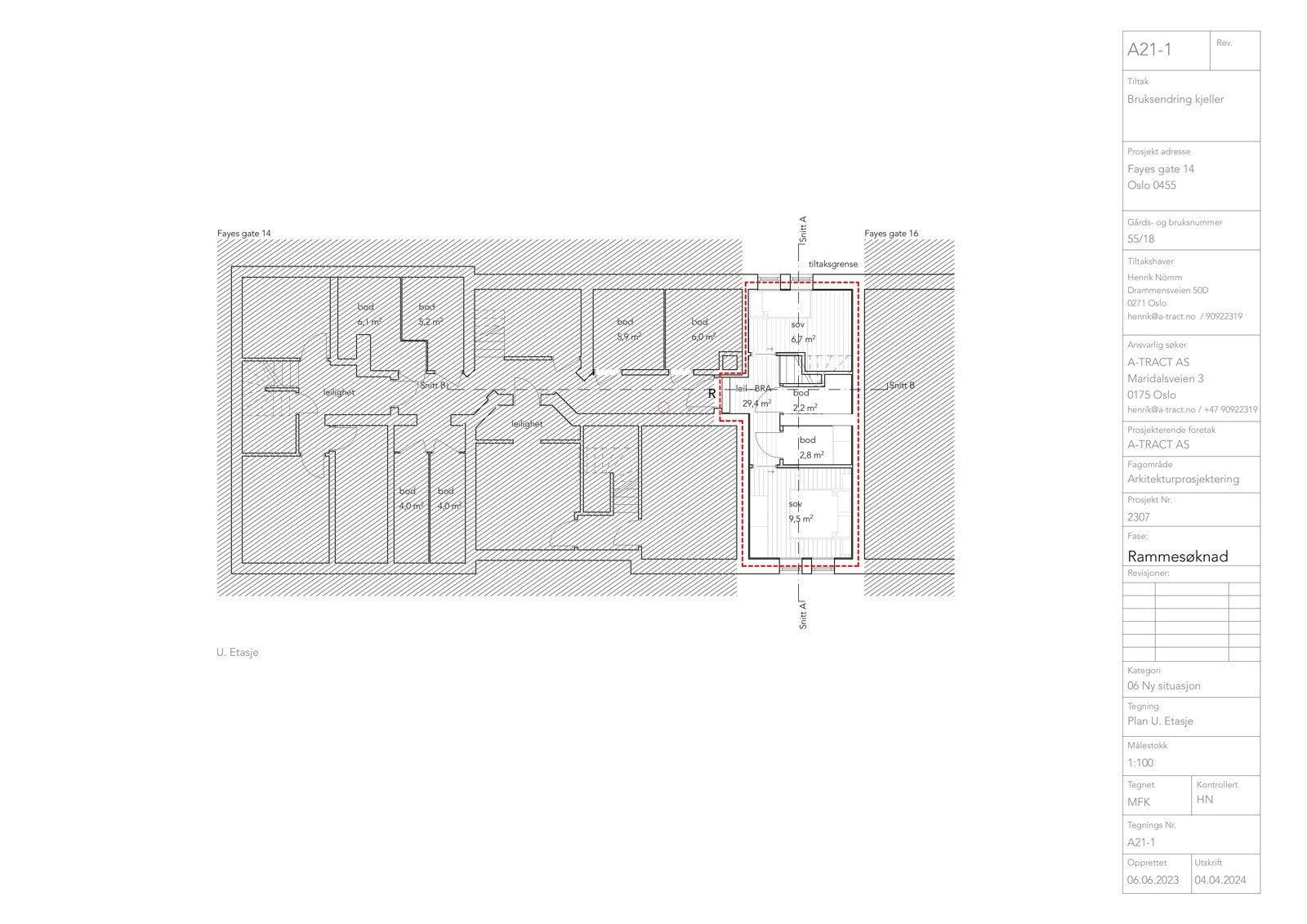 Godkjent plan u.etg. ved utbygging av kjeller. Galleribilde