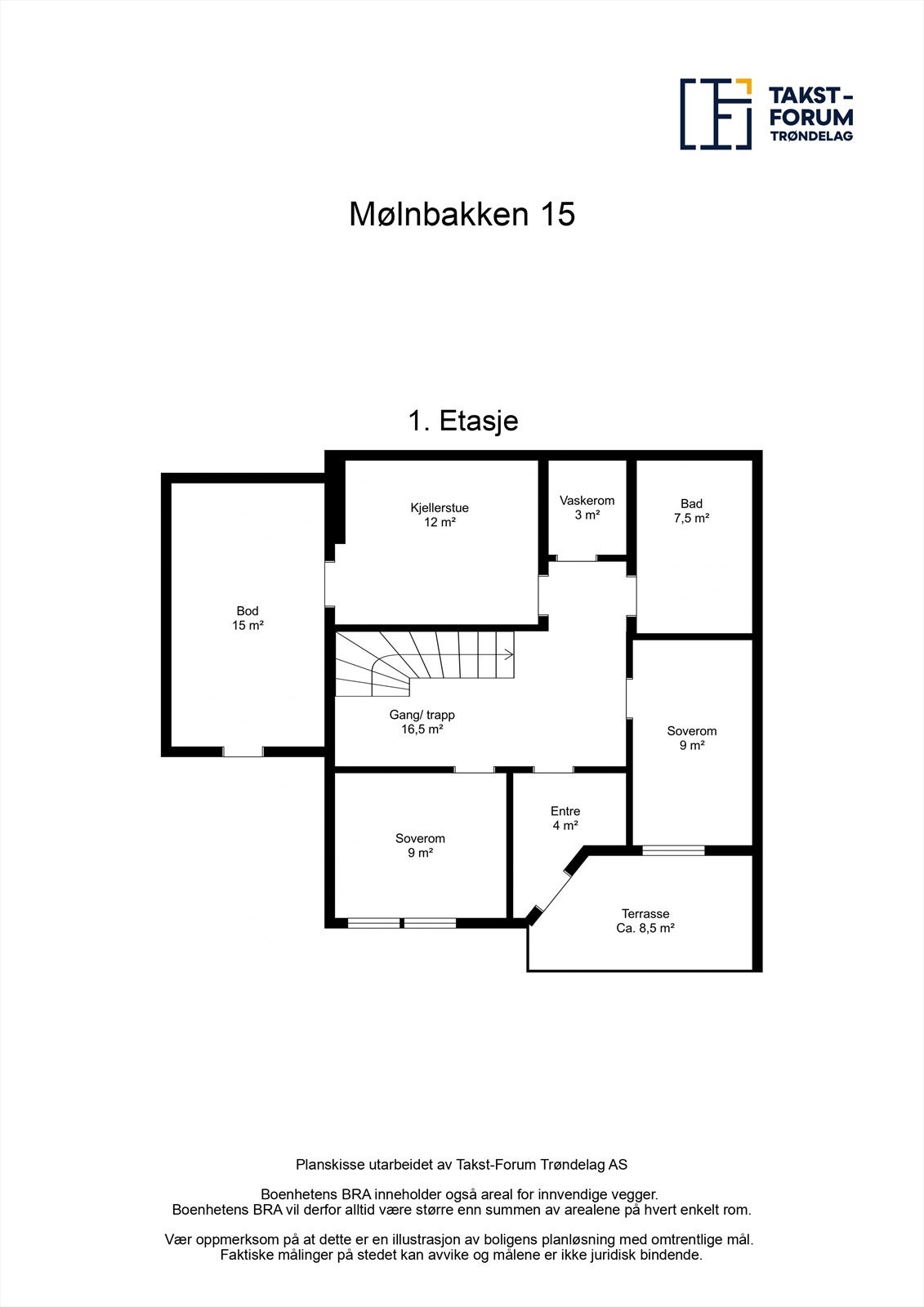 Planskisse av boligens 1. etasje. Galleribilde
