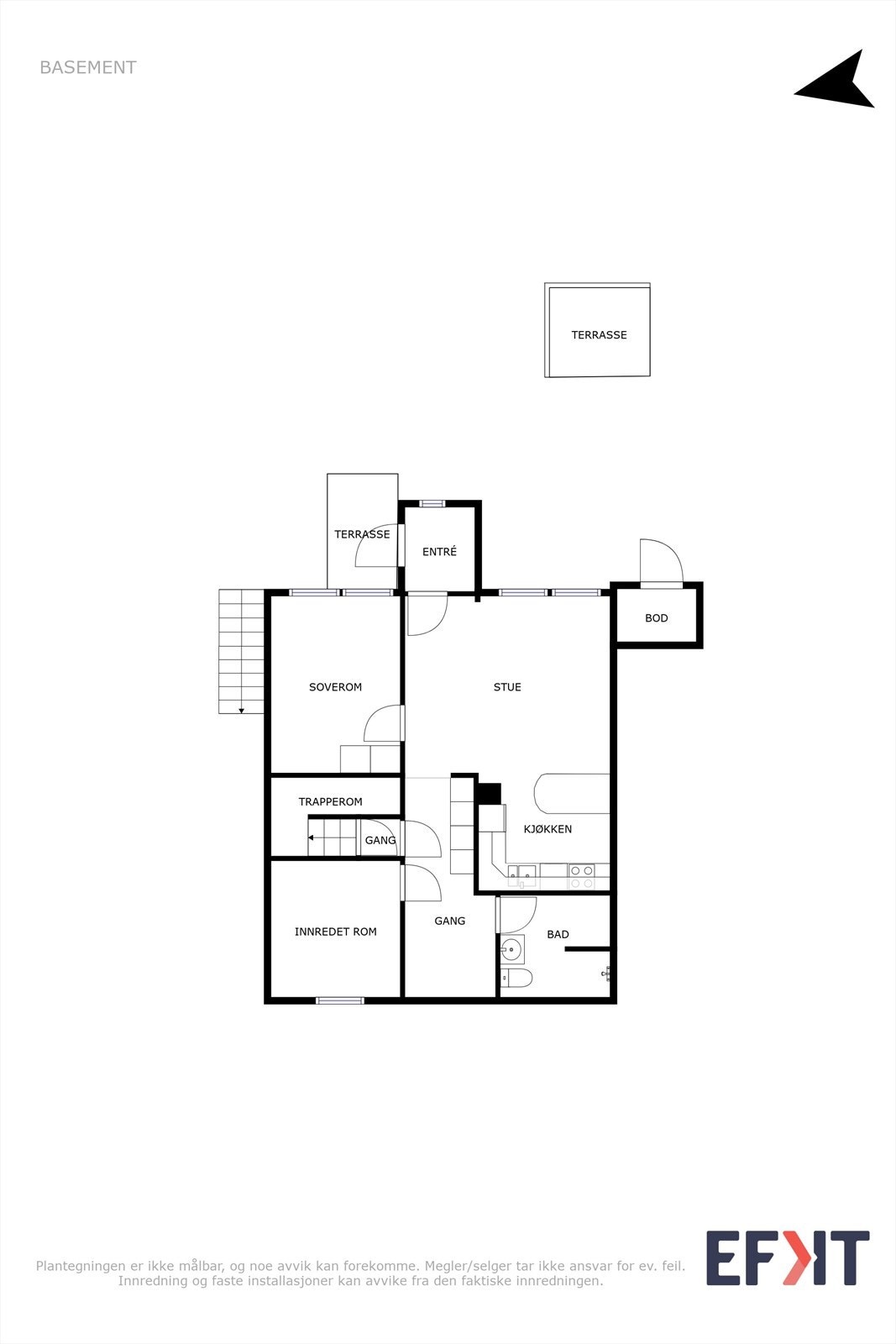 Velkommen til underetasjen. Det er usikkert om soverom og stue er godkjent til varig opphold da rommene er godkjente som fremtidige soverom. Galleribilde