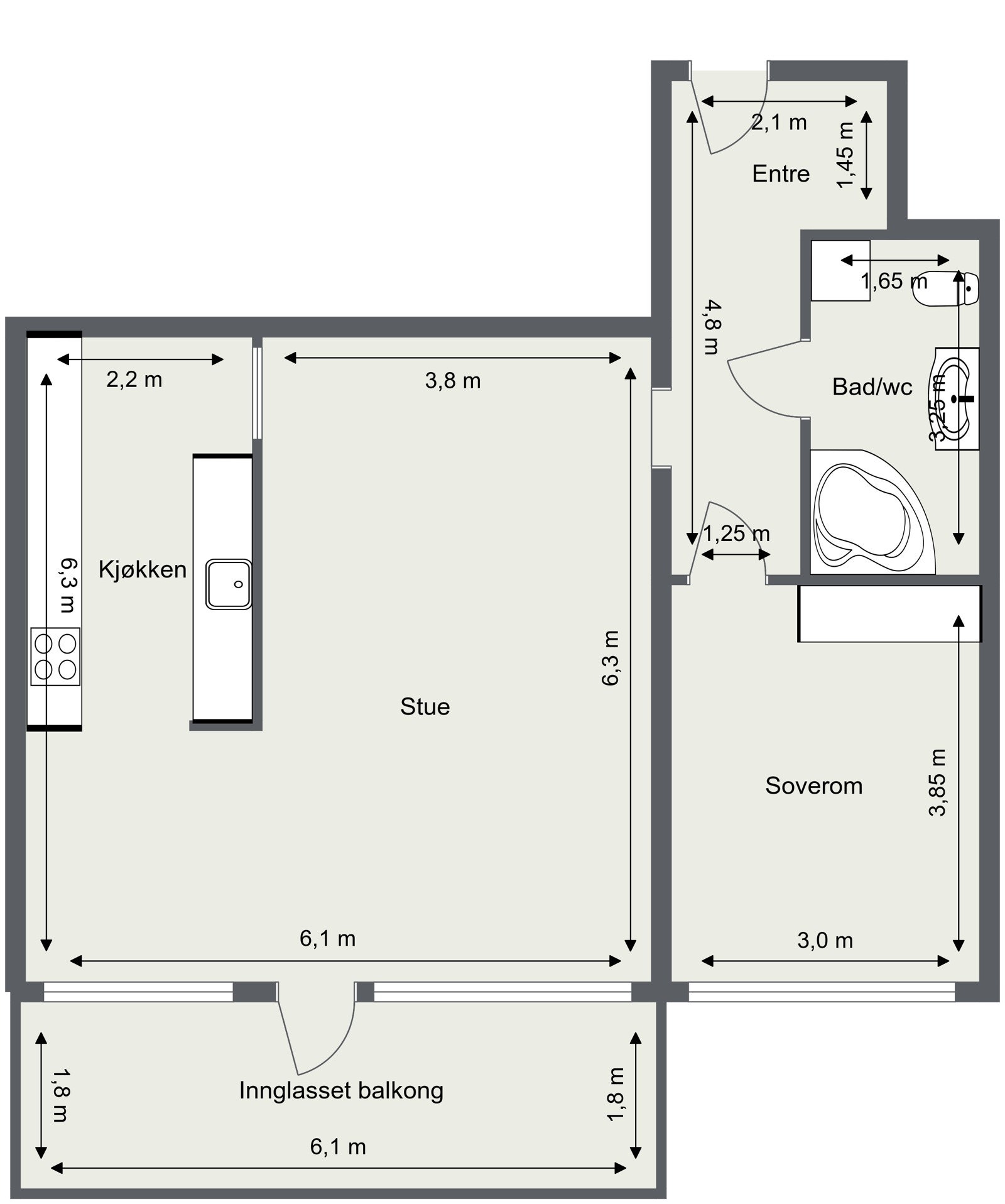 Alternativ planløsning som 3-roms Galleribilde