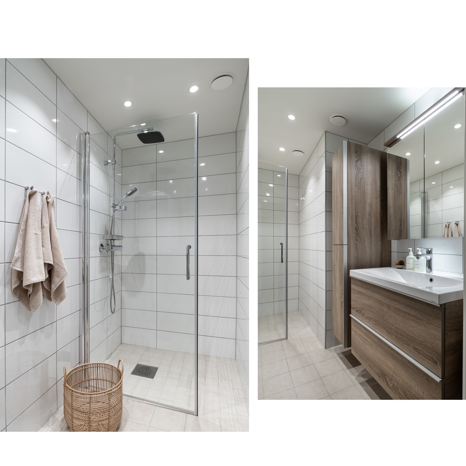 Badet har opplegg for vaskemaskin og vegghengt tørketrommel. Galleribilde