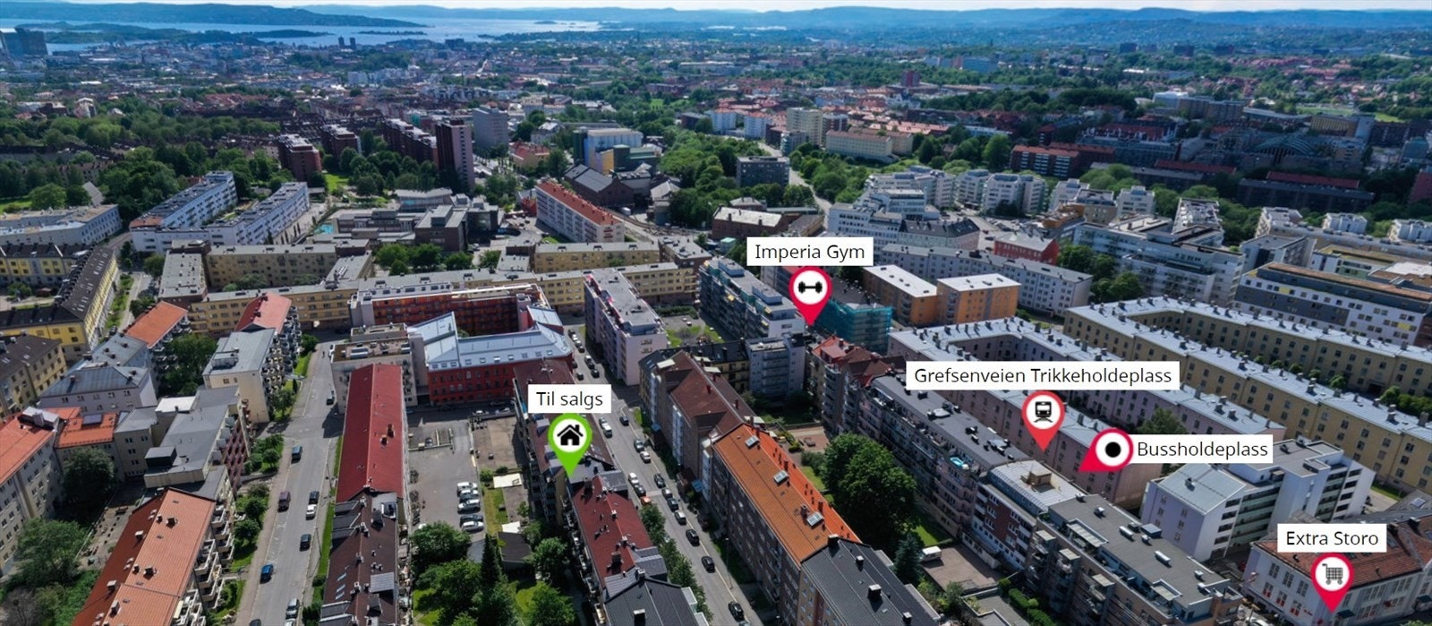 Boligen ligger rolig men svært sentralt til, men nærhet til trikk og buss, treningssenter og matbutikker Galleribilde