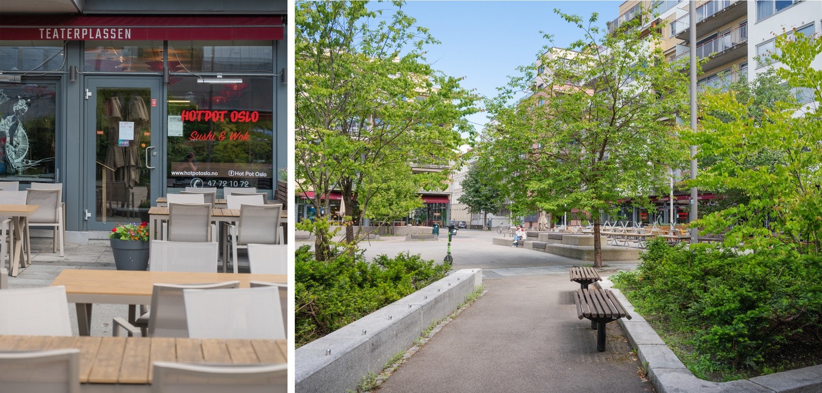 På Teaterplassen er det åpent torg med utendørs scene Galleribilde