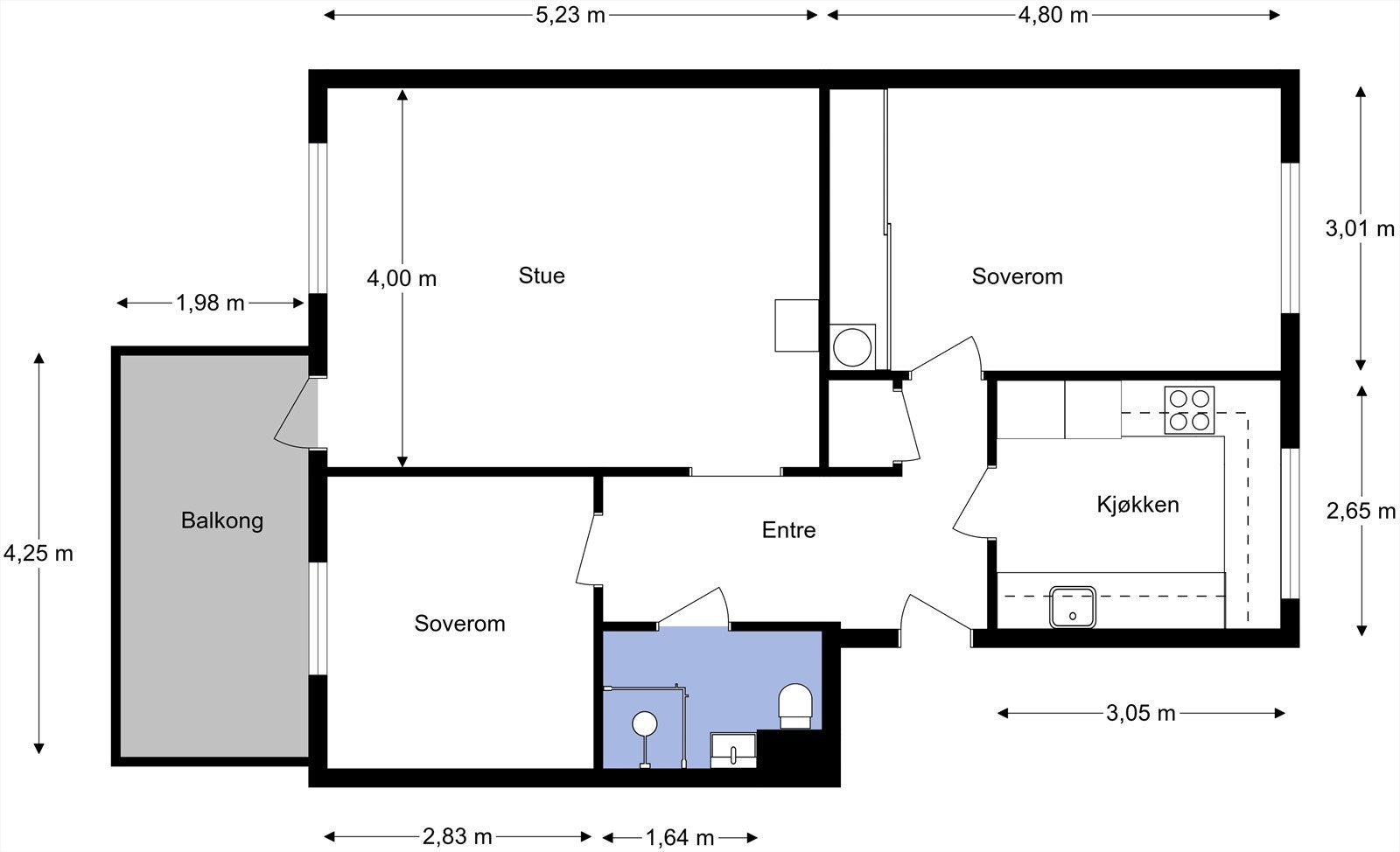 Planskisse fra takstmann med mål - Bergljotsvei 3C Galleribilde
