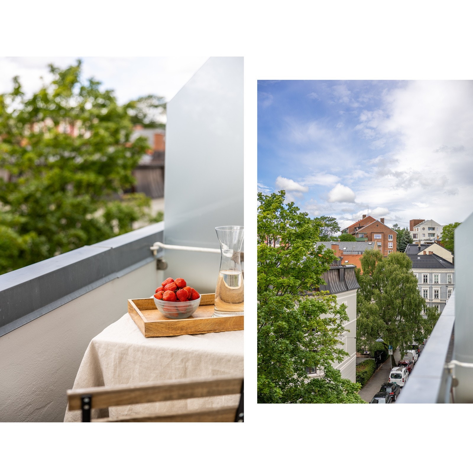 Balkongen har gode solforhold fra ca. 12:00 til solnedgang på sommerstid. Galleribilde