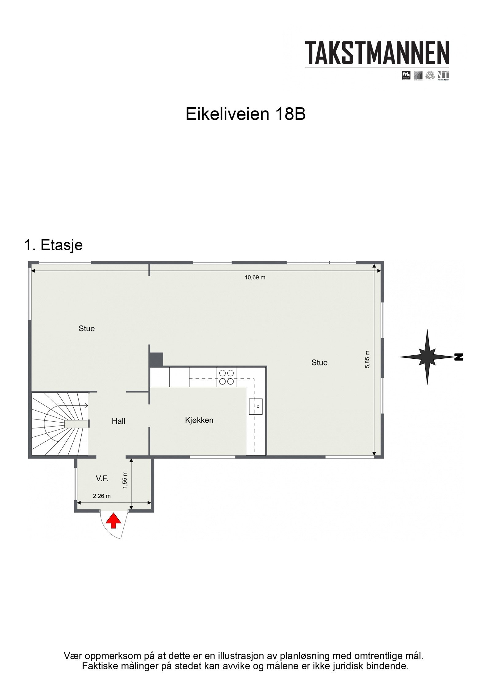 1.etasje med inngangsparti, stue, trapperom og kjøkken Galleribilde