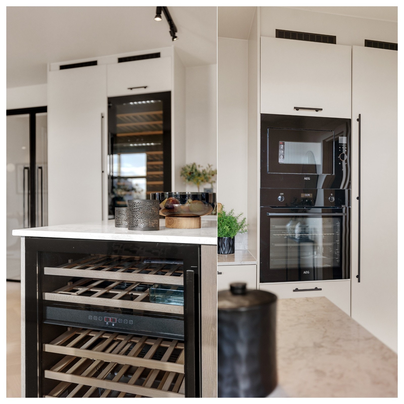 Det er 2 stk. integrert vinskap med 2 temperatursoner. Galleribilde