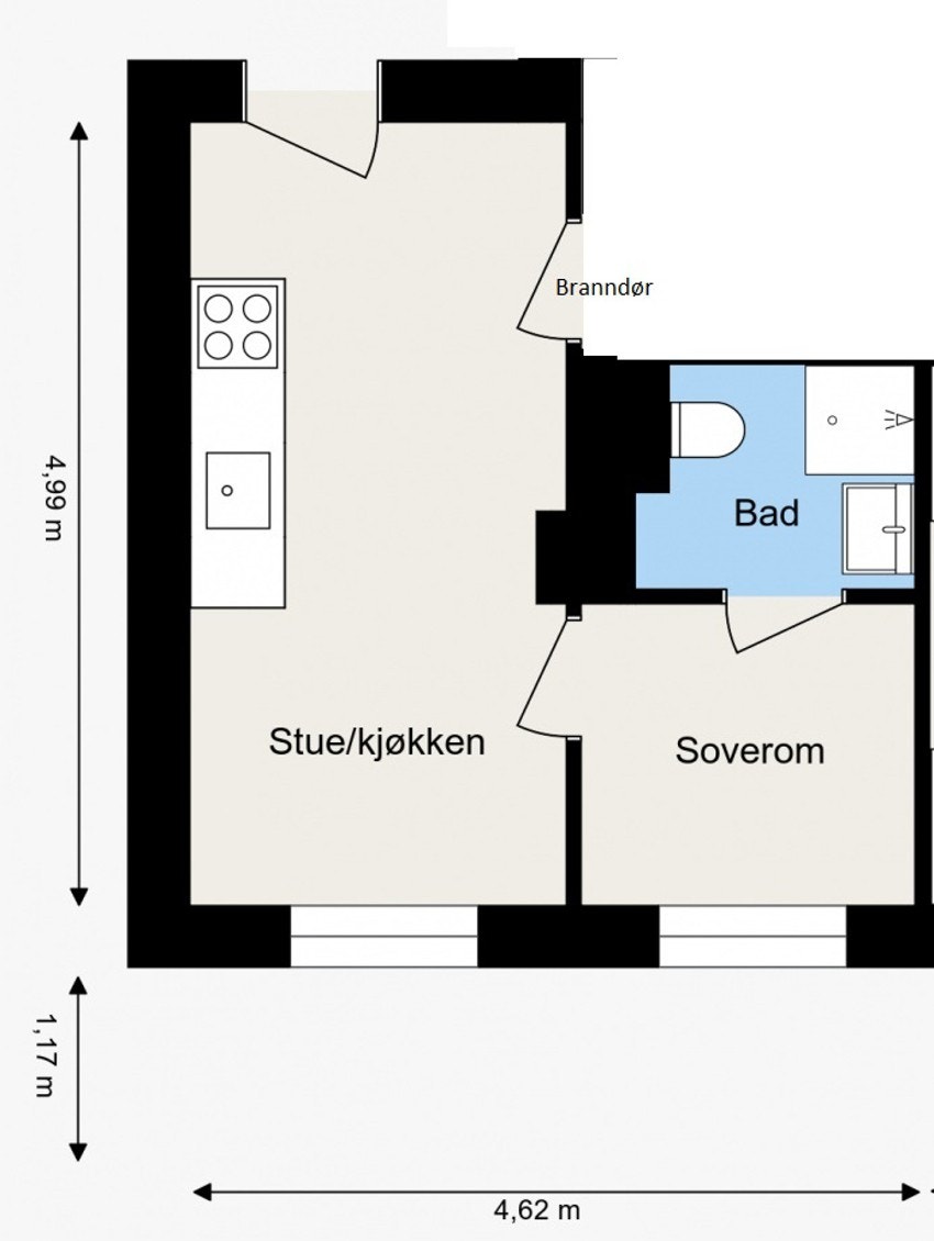 Alternativ Plan - hybel. Arealet er ca. 20 kvm. Utleieinntekt ca. kr. 10.000/12 000,-pr mnd.) Galleribilde