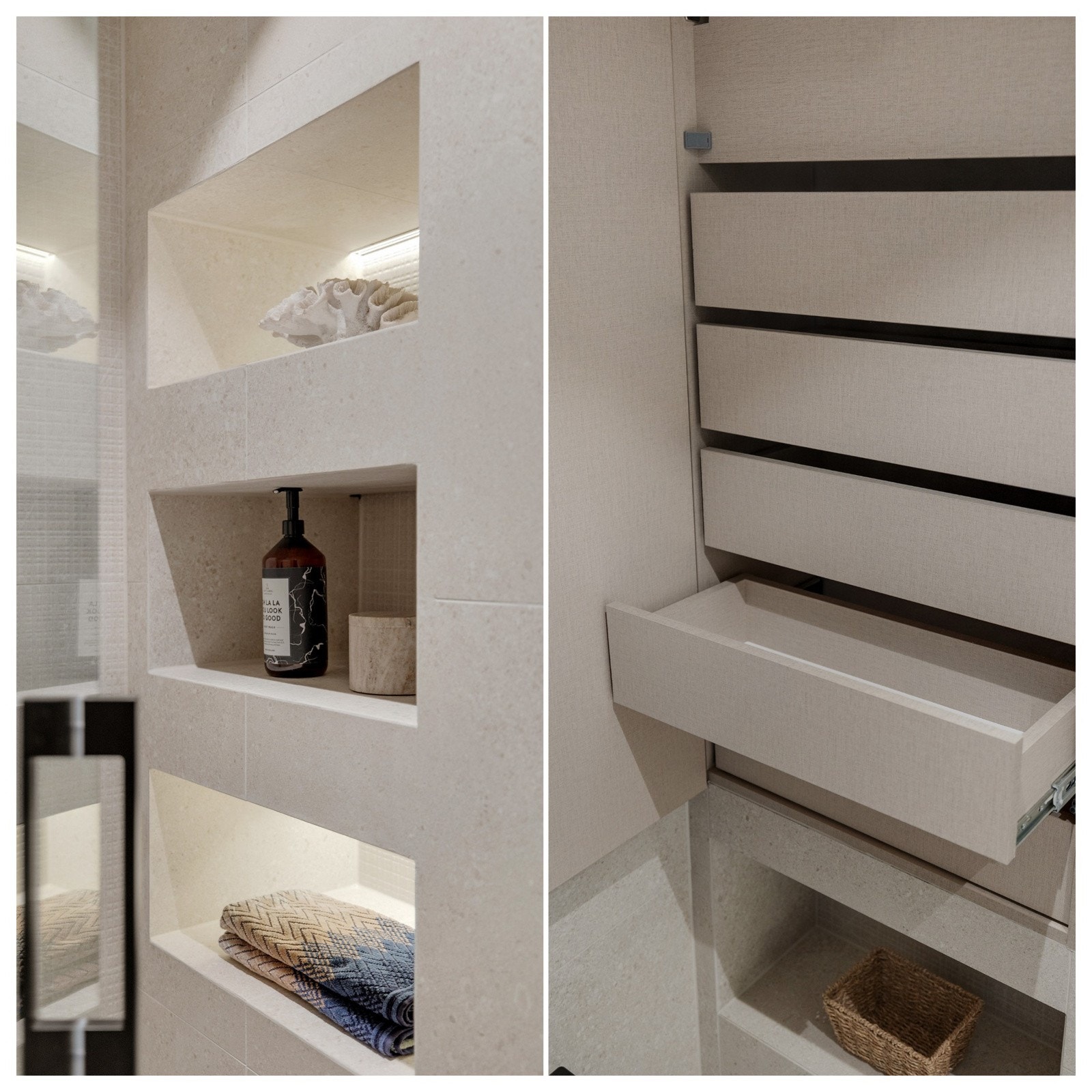 Ingenting er overlatt til tilfeldighetene! Det er snekkertilpassede skuffer, samt nisjer i dusjsonen Galleribilde