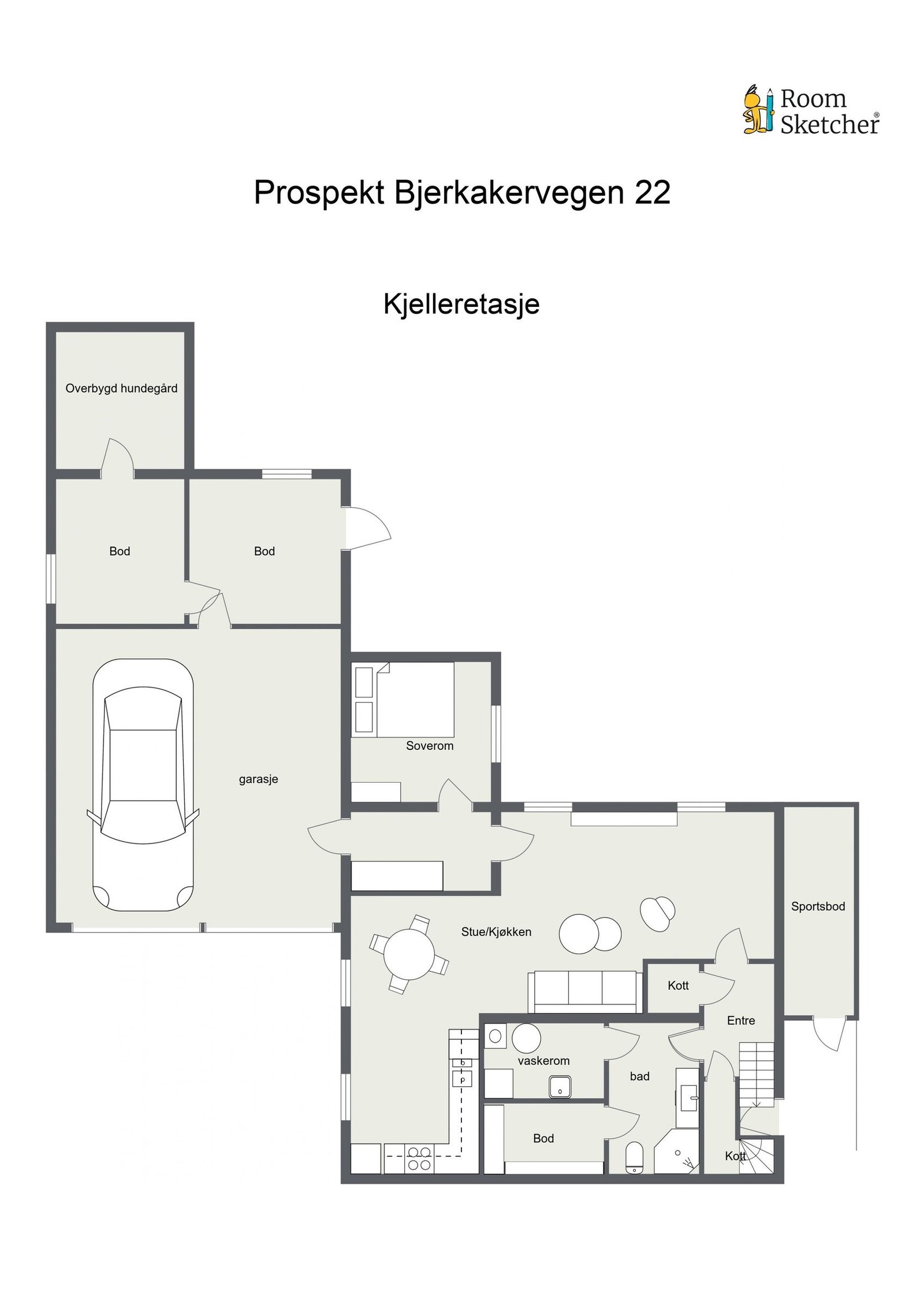Planskisse kjelleretasje. Planskissen kan ikke brukes til detaljmåling. Avvik kan forekomme Galleribilde