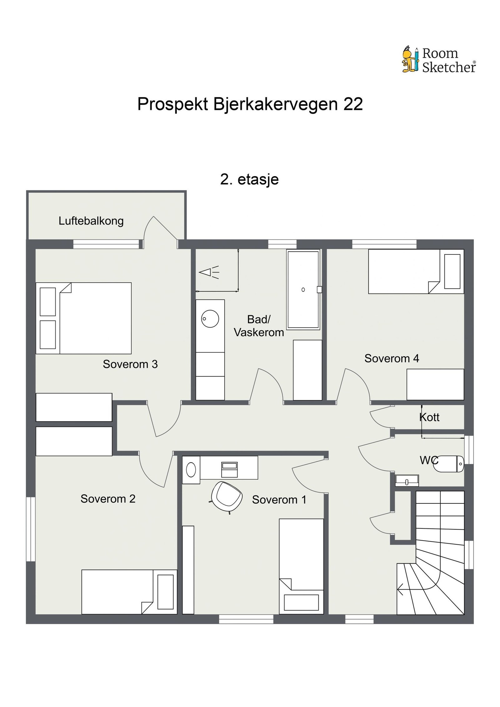 Planskisse andre etasje. Planskissen kan ikke brukes til detaljmåling. Avvik kan forekomme Galleribilde