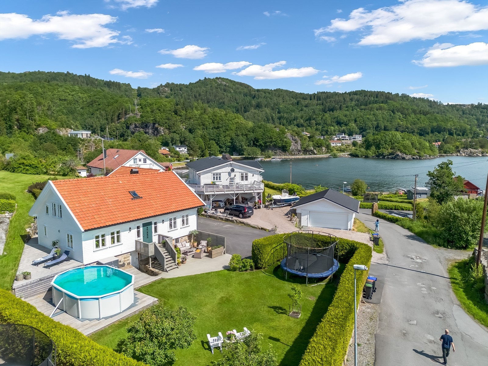 Eiendommen ligger i et veletablert boligfelt med kort avstand ned til sjøen med tilhørende båtplassparsell. Galleribilde