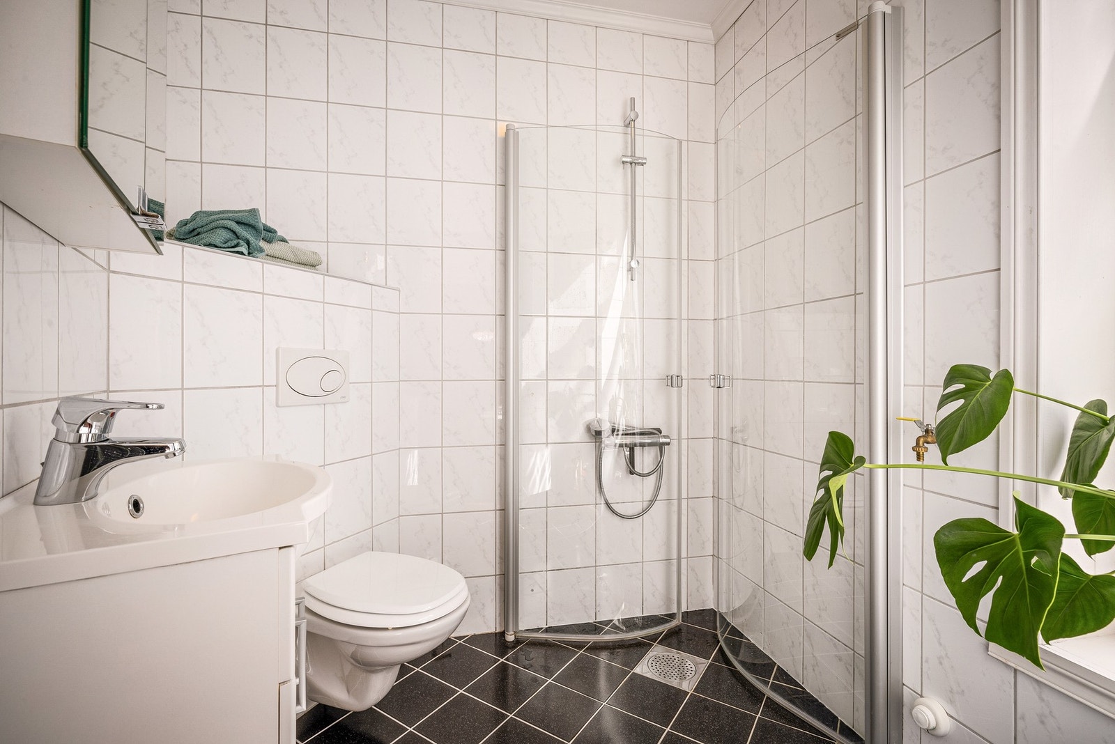 Bad, smart innredet med innfellbare dusjvegger Galleribilde