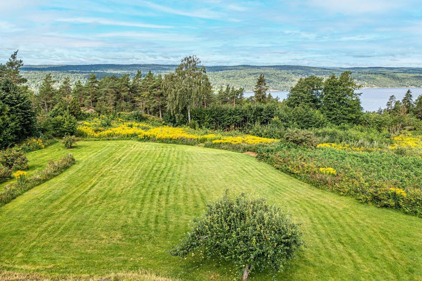 Fritt og høytliggende med fjordgløtt og vakre solnedganger Galleribilde