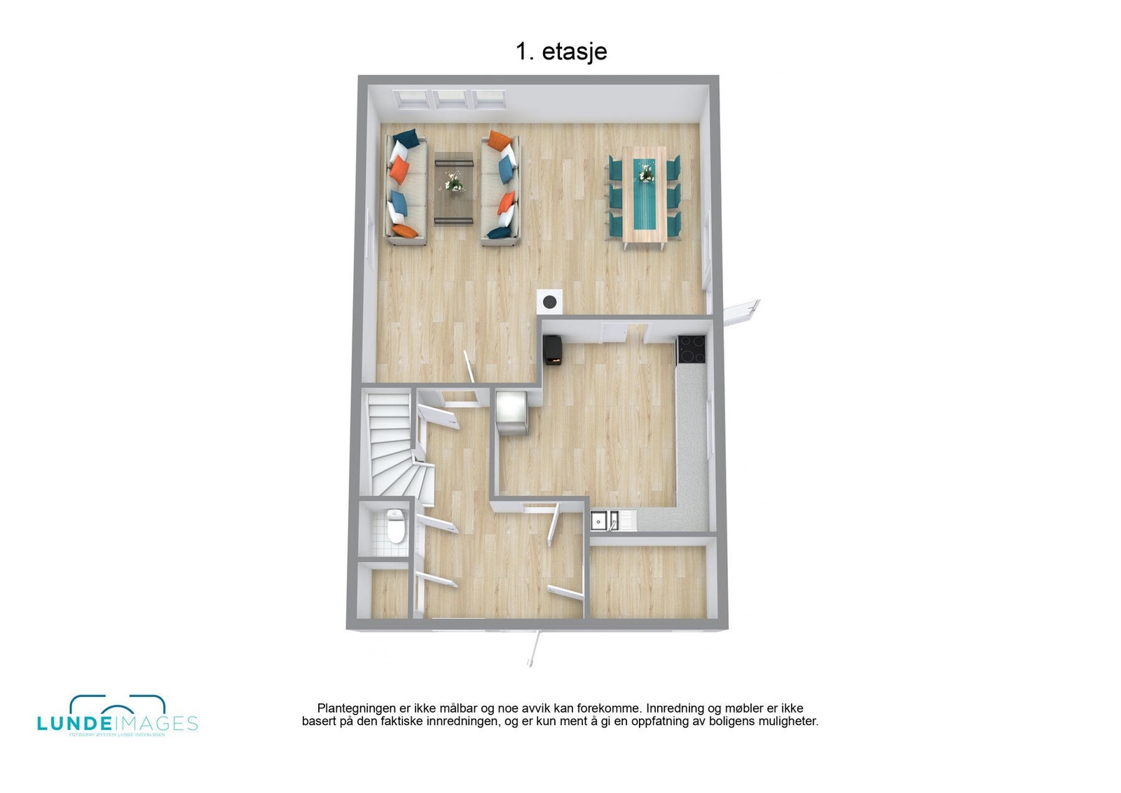 Plantegning hovedhus 1. etasje 3D - ikke målbar Galleribilde