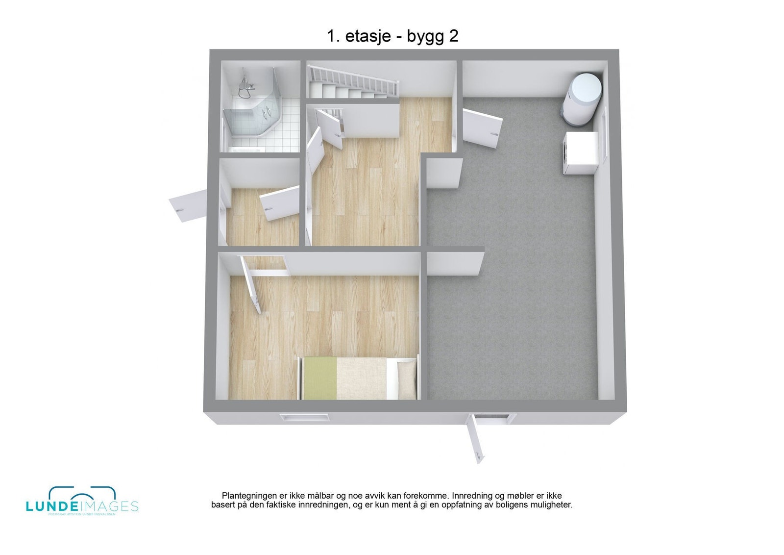Plantegning tilleggshus 1. etasje 3D - ikke målbar Galleribilde