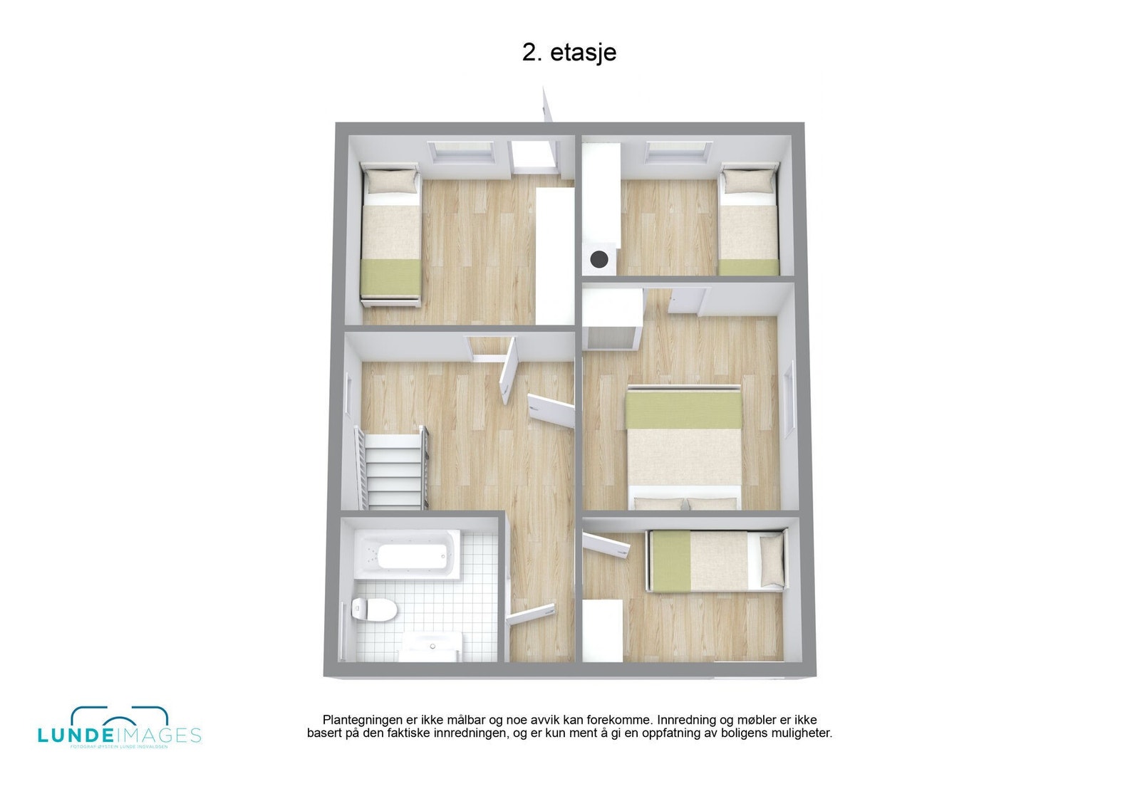 Plantegning hovedhus 2. etasje 3D - ikke målbar Galleribilde
