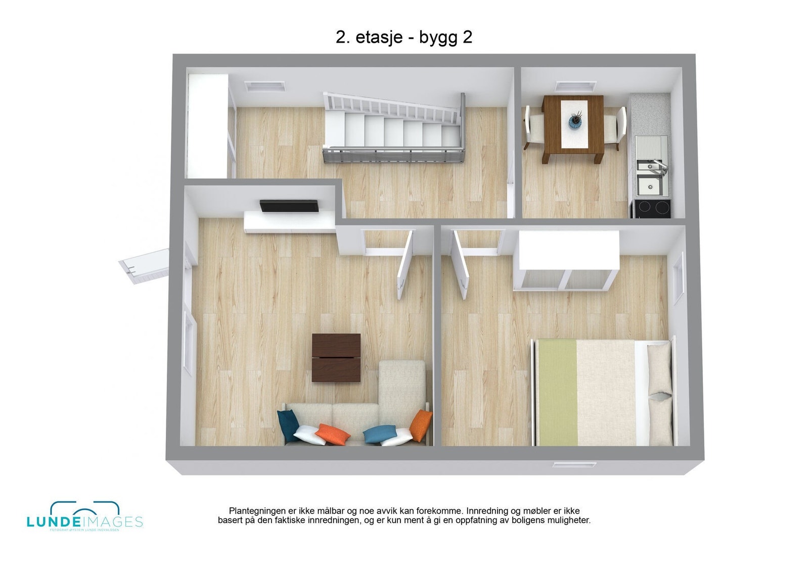 Plantegning tilleggshus 2. etasje 3D - ikke målbar Galleribilde