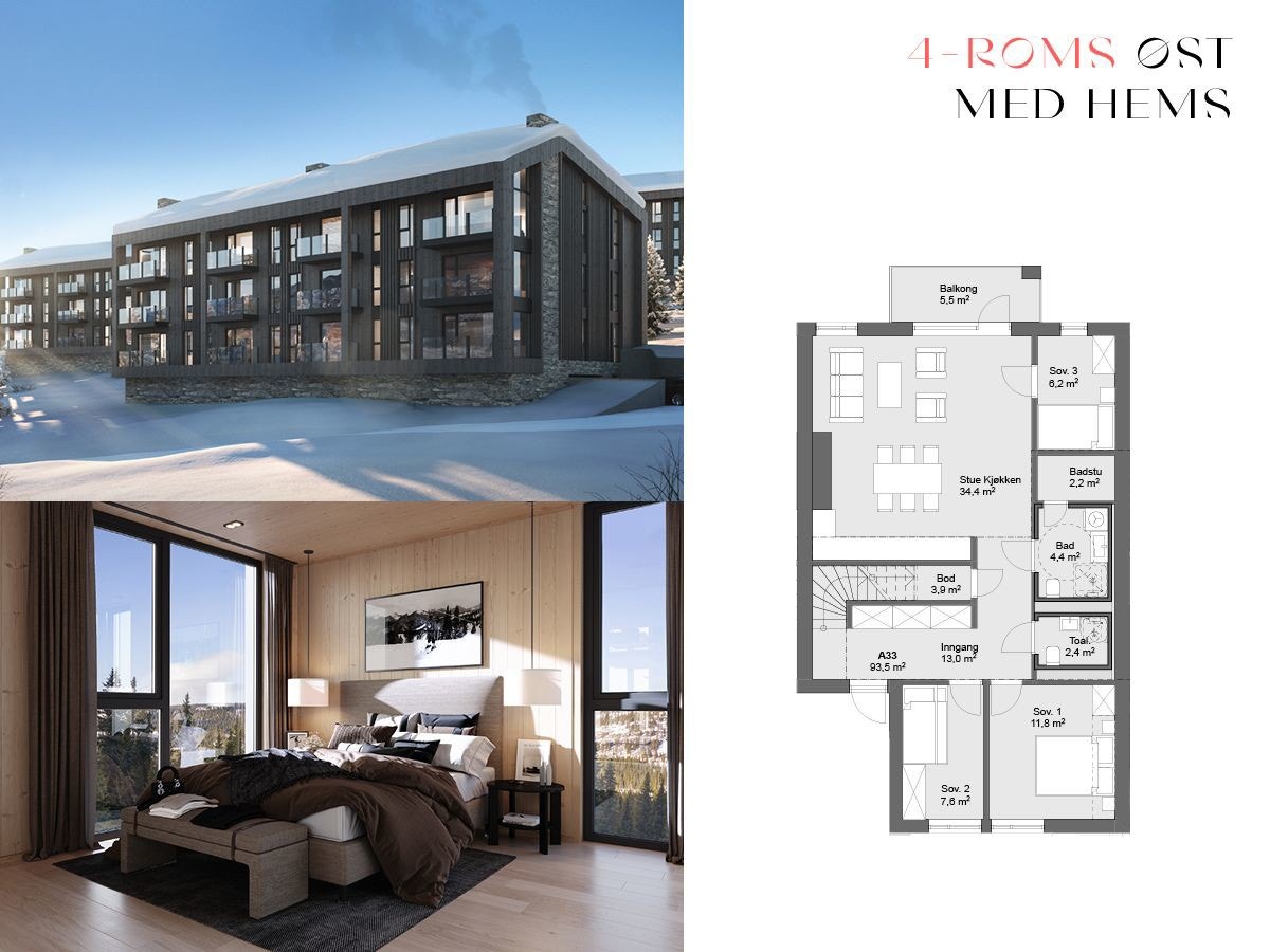 4 roms Øst med hems A33 Galleribilde