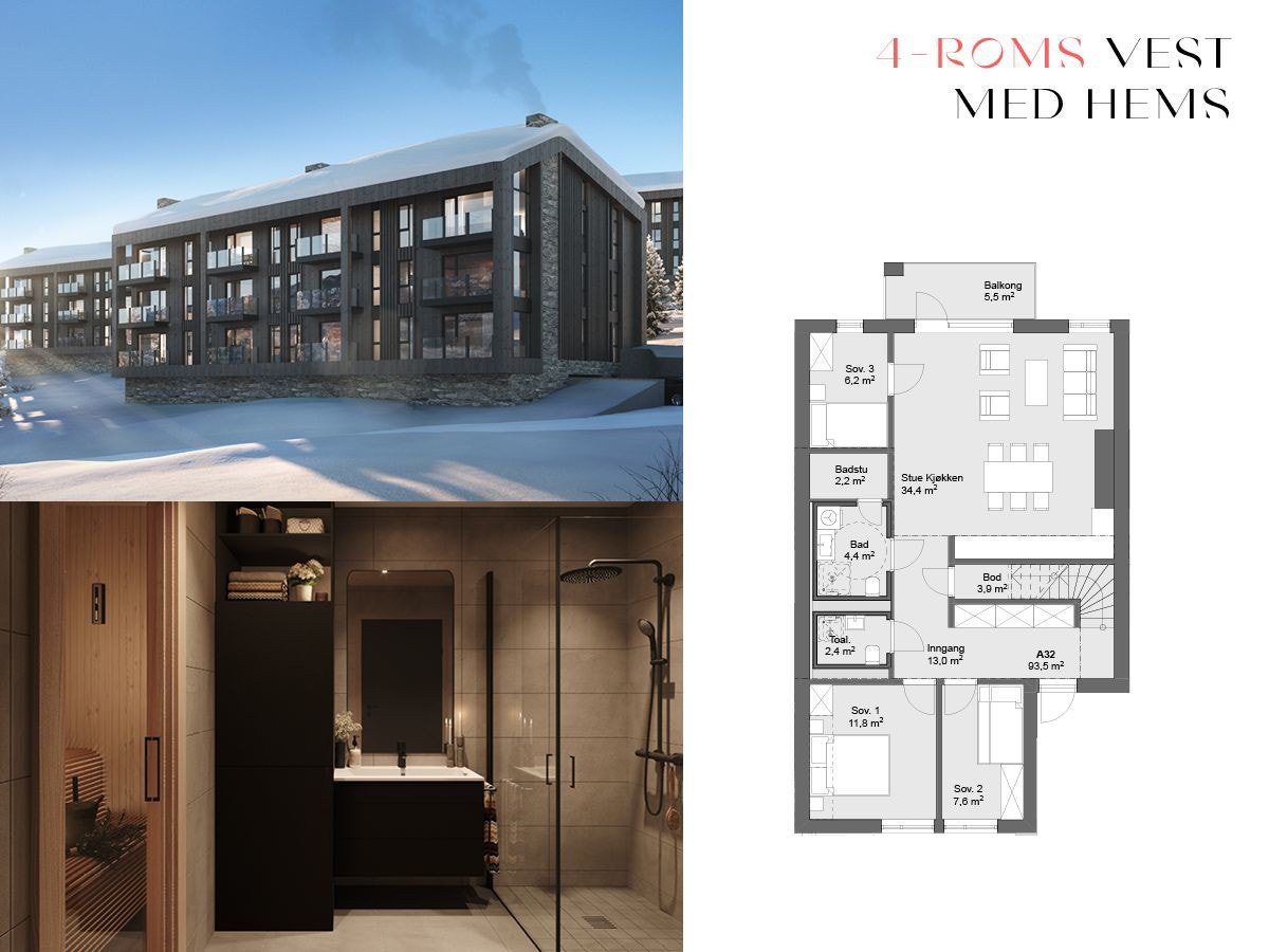 4 roms vest med hems Galleribilde