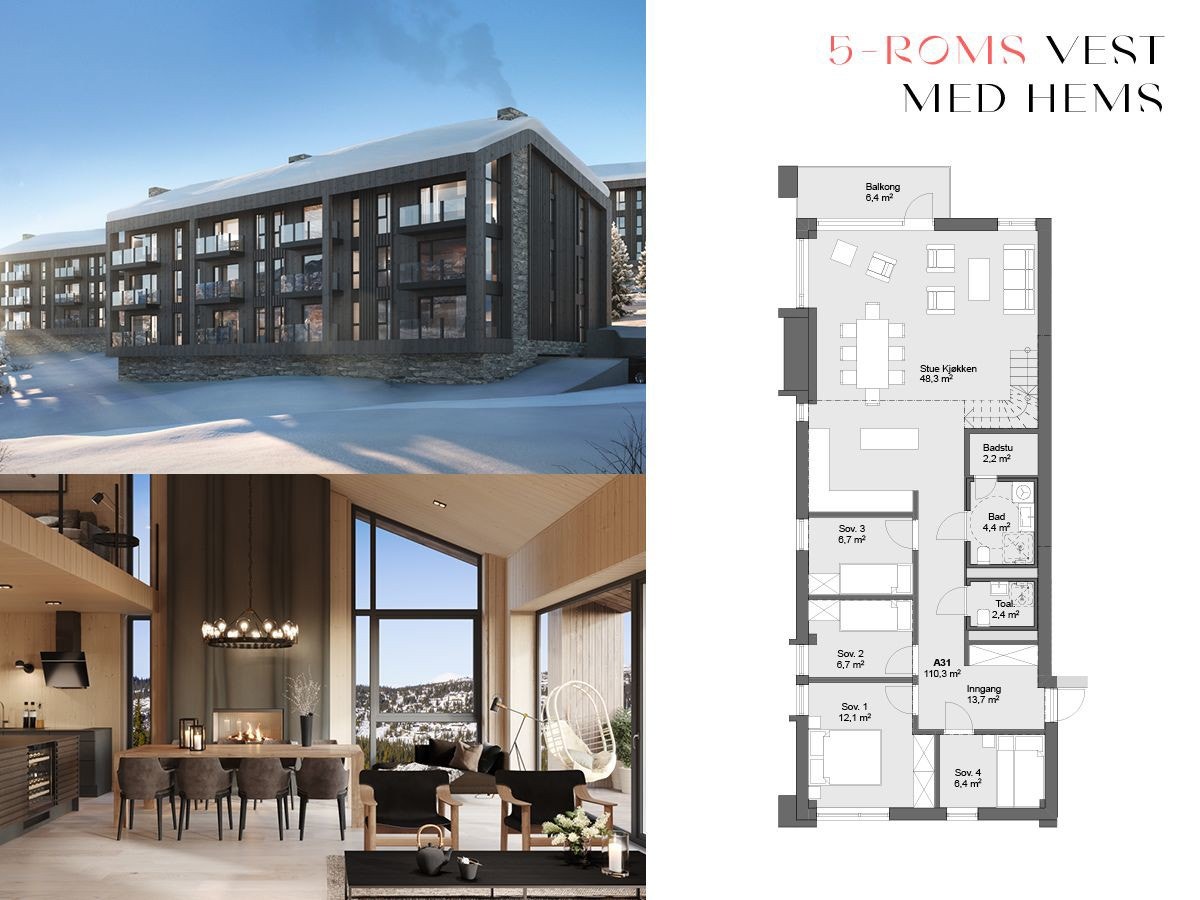 5-roms vest med hems Leil A 31 Galleribilde