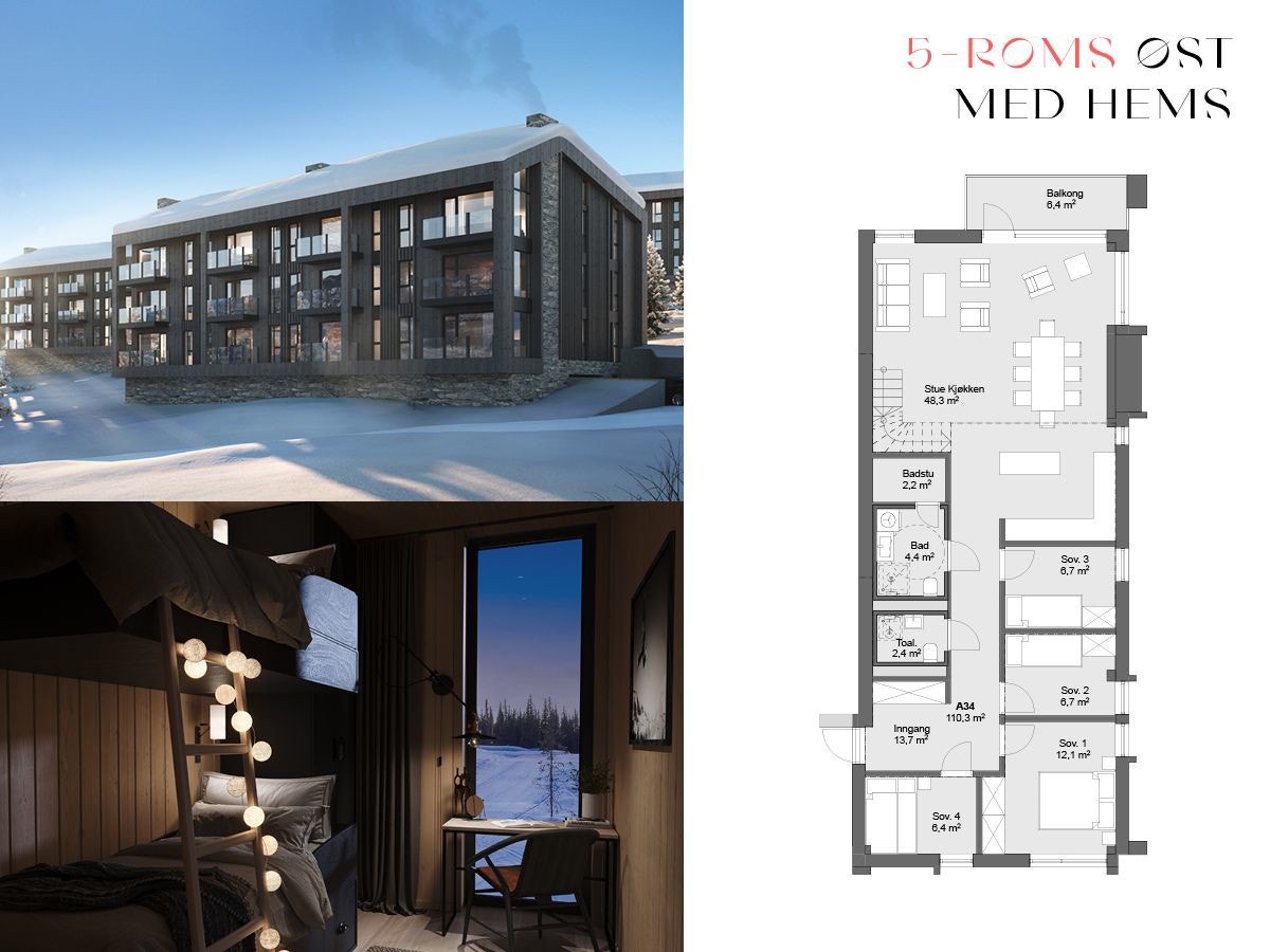 5-roms Øst med hems A34 Galleribilde