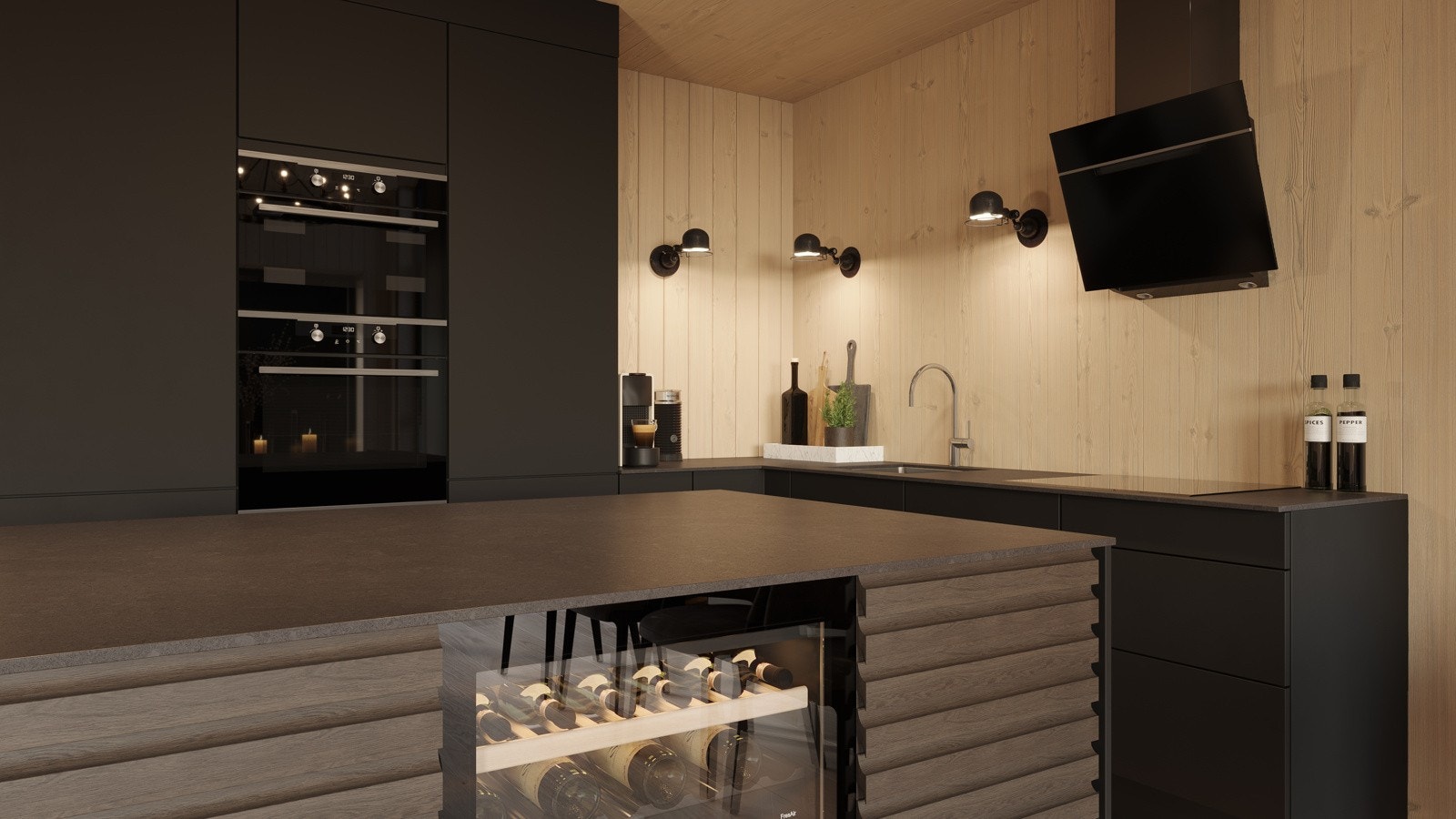 Illustrasjon av kjøkken med øy. Bildet kan avvike fra faktisk leveranse. Galleribilde