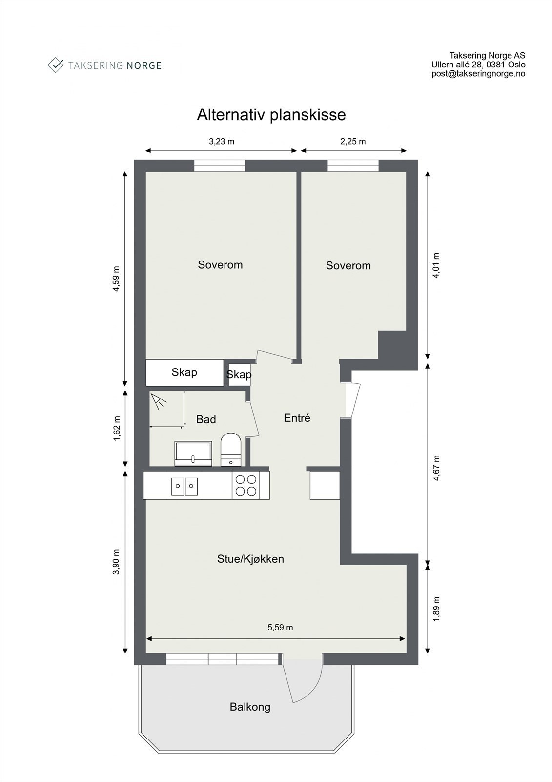 Alternativ plantegning, med ekstra soverom. Galleribilde