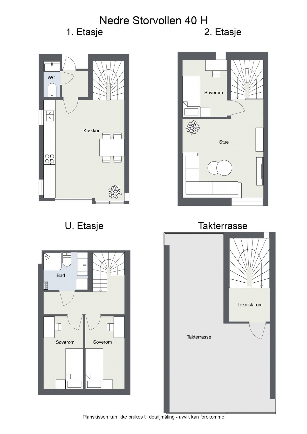 Planskisse over alle 4 plan. Galleribilde
