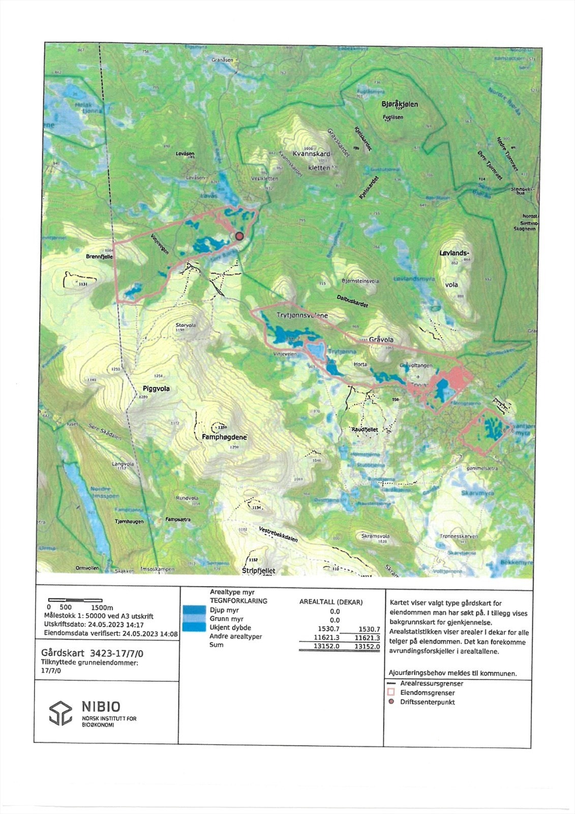 Oversiktskart for eiendommen - Tryvang og Lauvåsen hyttefelt markert med rødt Galleribilde