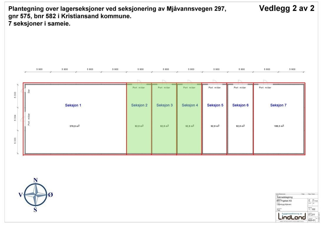 Seksjoner markert. Seksjon 2 og 3 selges samlet Galleribilde