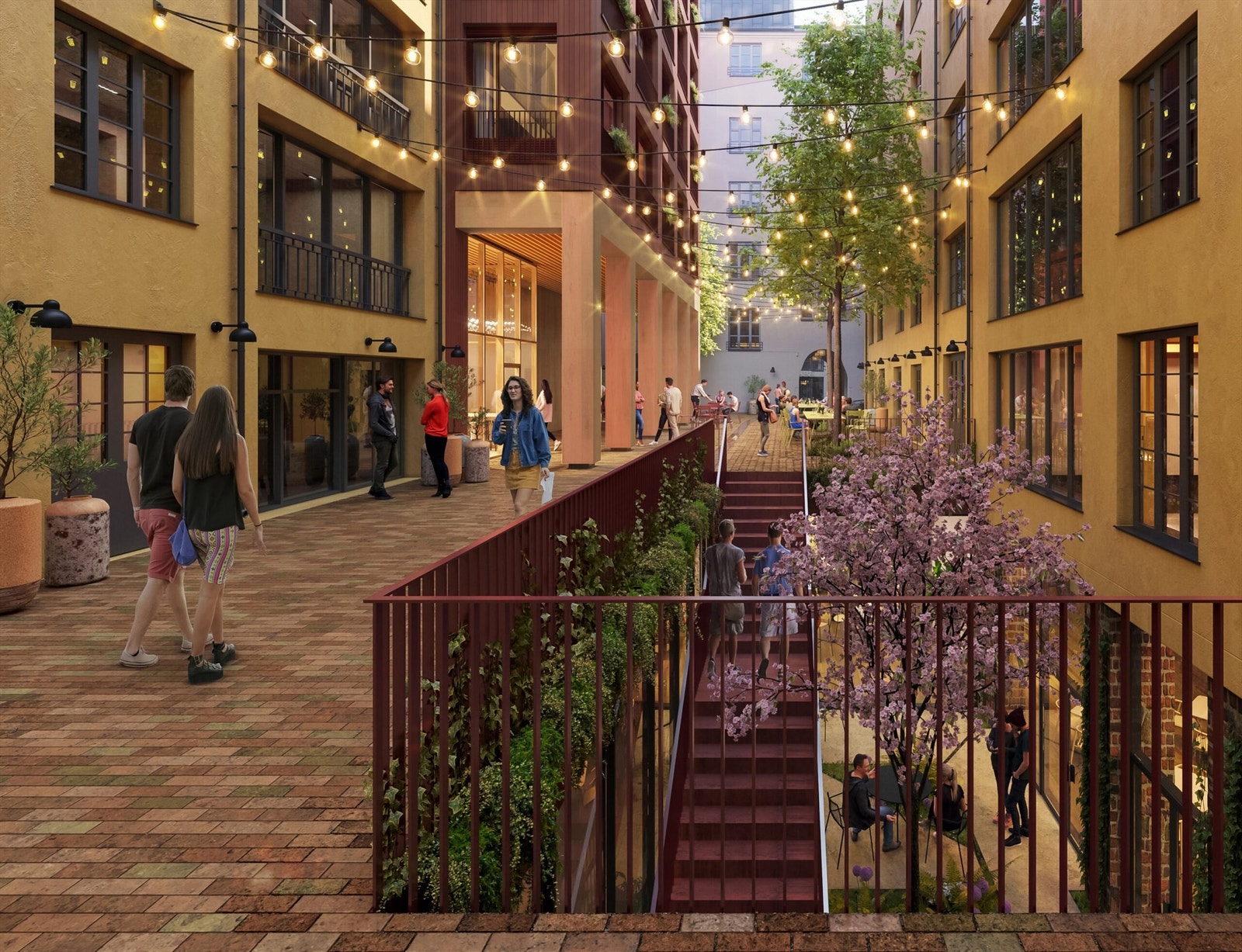 På gateplan legges det opp til et hyggelig bymiljø med kafe/restaurant og uteservering. Dette er kun ment som en illustrasjon - endringer vil forekomme. Galleribilde