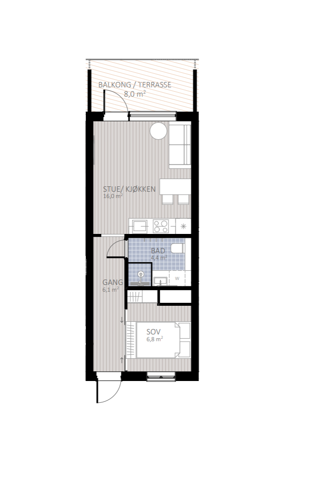 Arealeffektiv 2 roms med solrik balkong Galleribilde