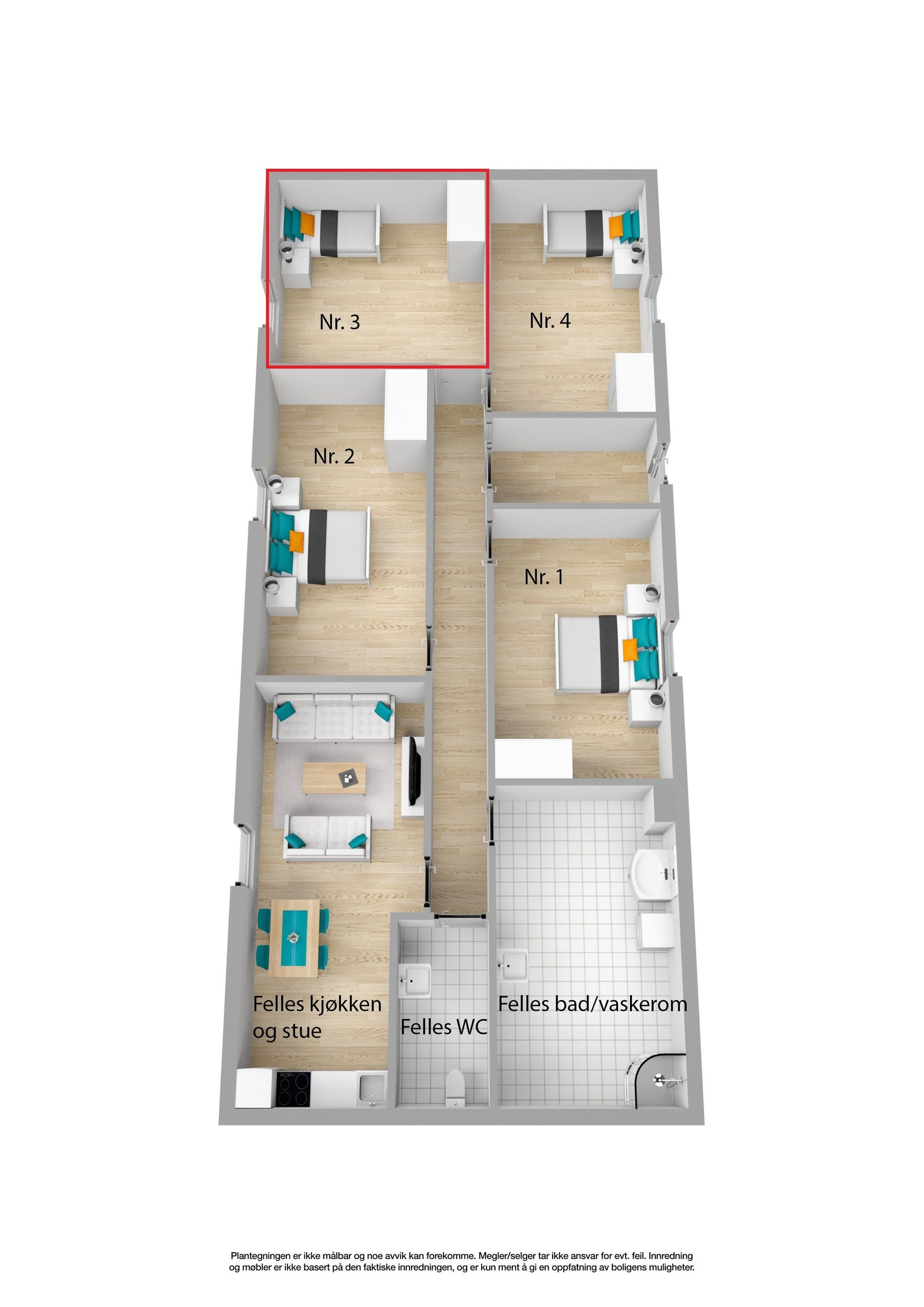 Utleid. Plantegning hybel 3 med rød markering. Se bilder for møblering. Galleribilde