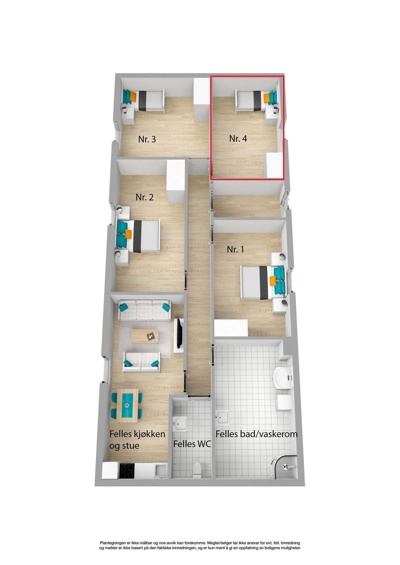 Utleid. Plantegning hybel 4 med rød markering. Se bilder for møblering. Galleribilde
