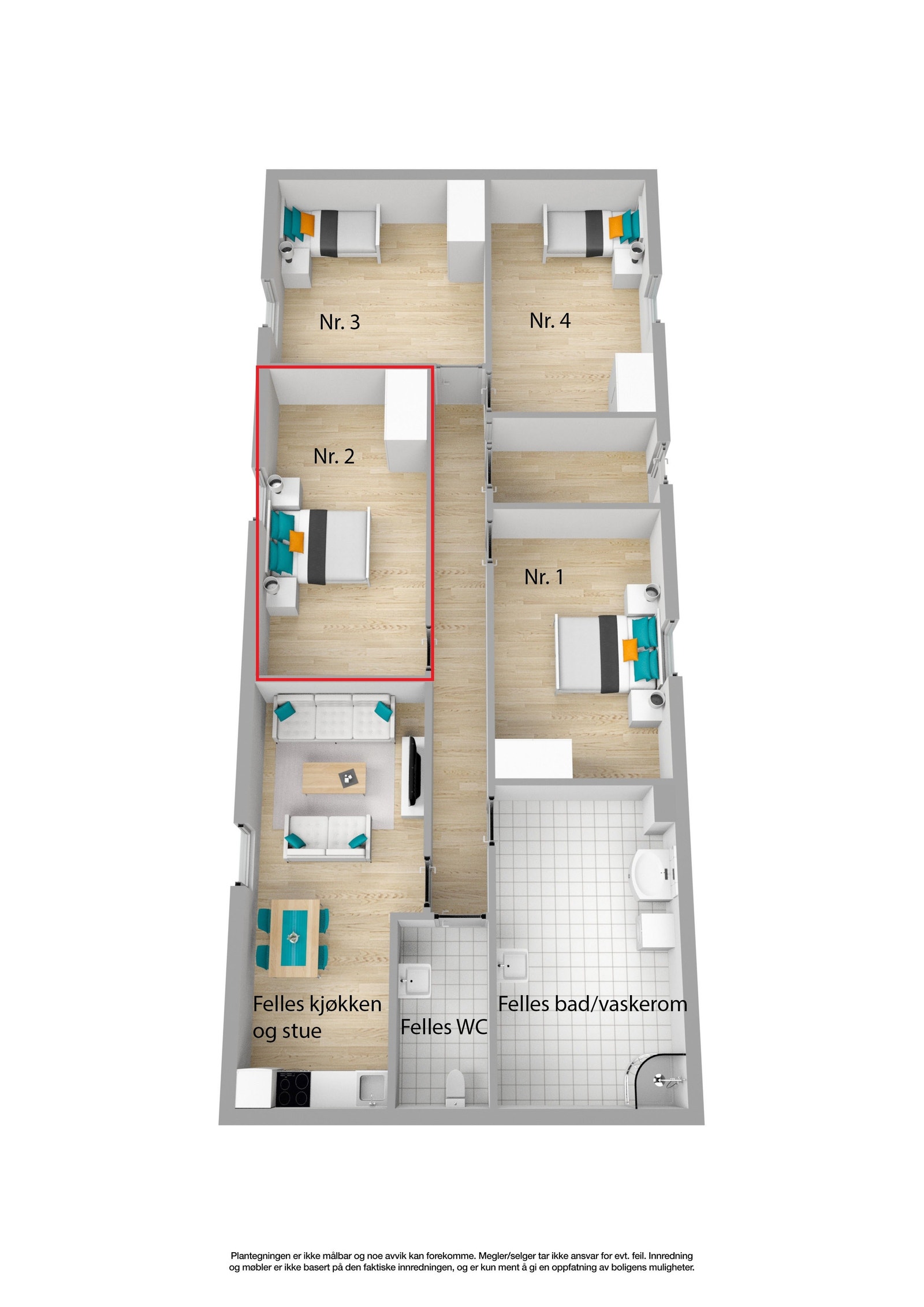 Utleid. Plantegning hybel 2 med rød markering. Se bilder for møblering. Galleribilde