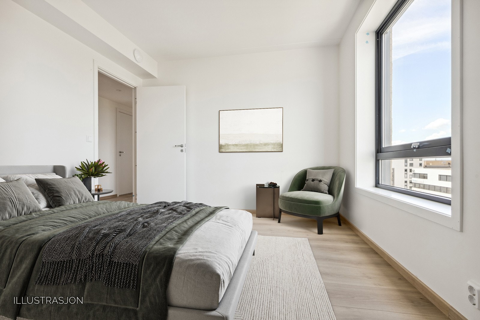 Digital styling - bildene er kun ment som illustrasjon. Bildene er tatt fra tilsvarende leilighet i 8. etasje (8002). Galleribilde